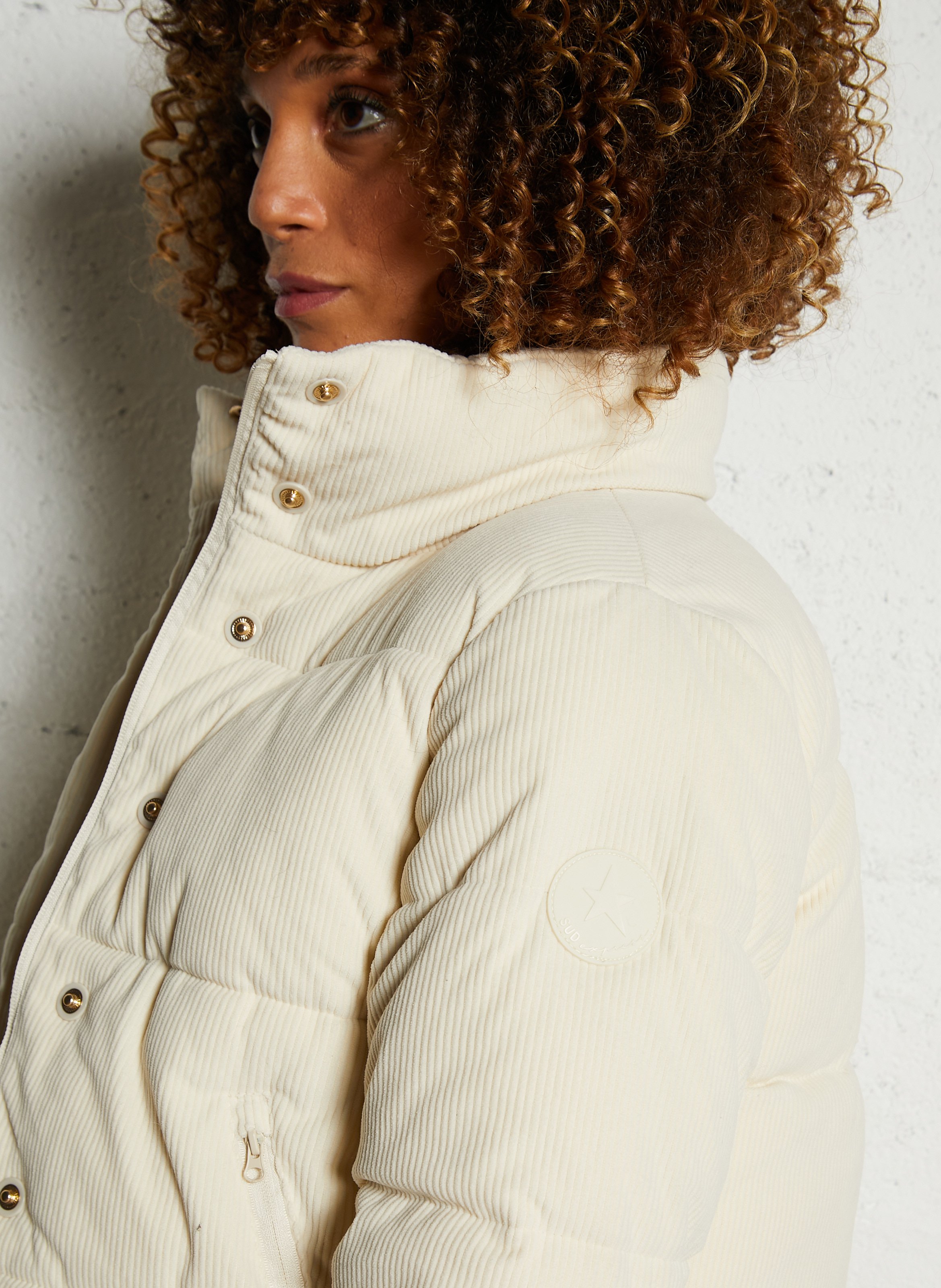 Doudoune courte col montant en velours côtelé SUD EXPRESS Blanc