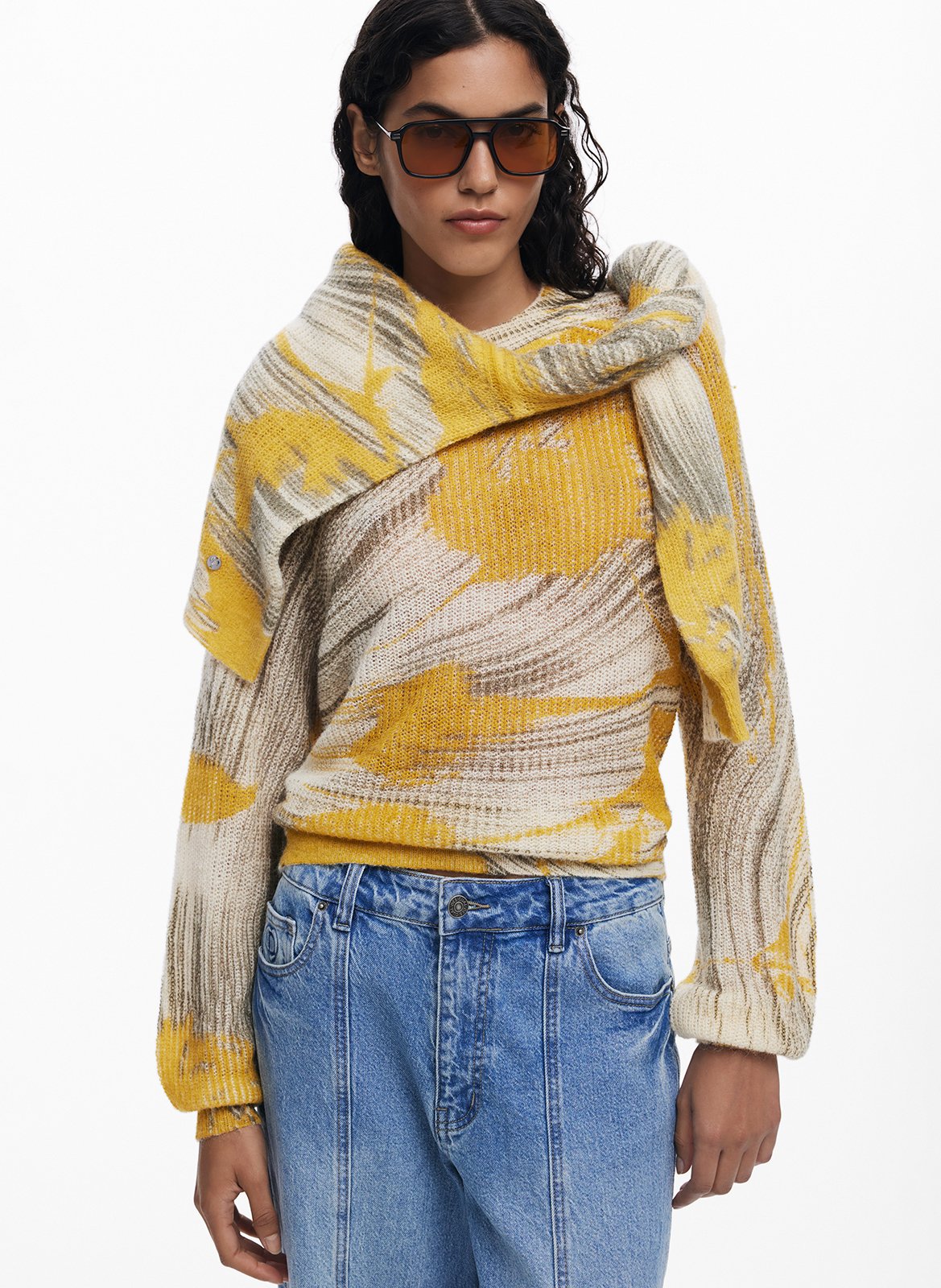 Maglione diritto a collo rotondo con motivi DESIGUAL Giallo