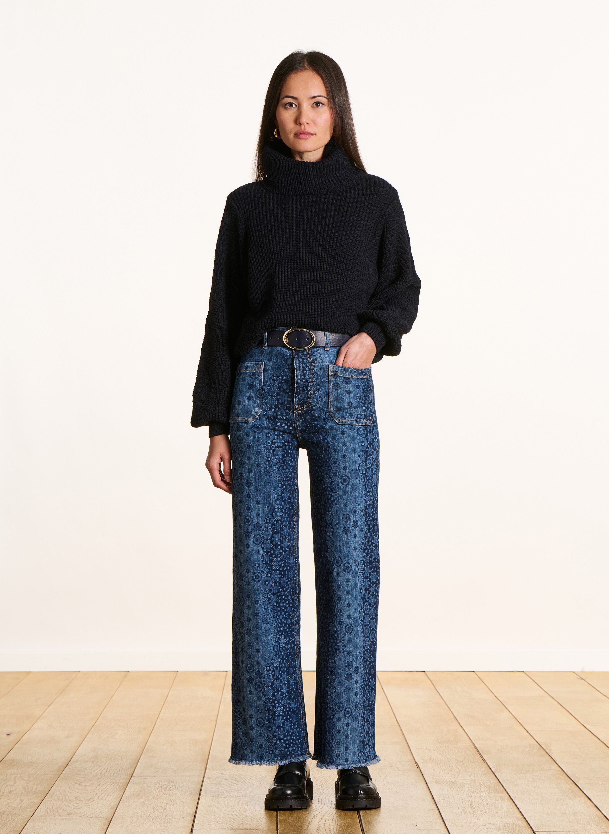 Gerade geschnittener Rollkragenpullover aus Strick-Mix LA FEE MARABOUTEE Blau