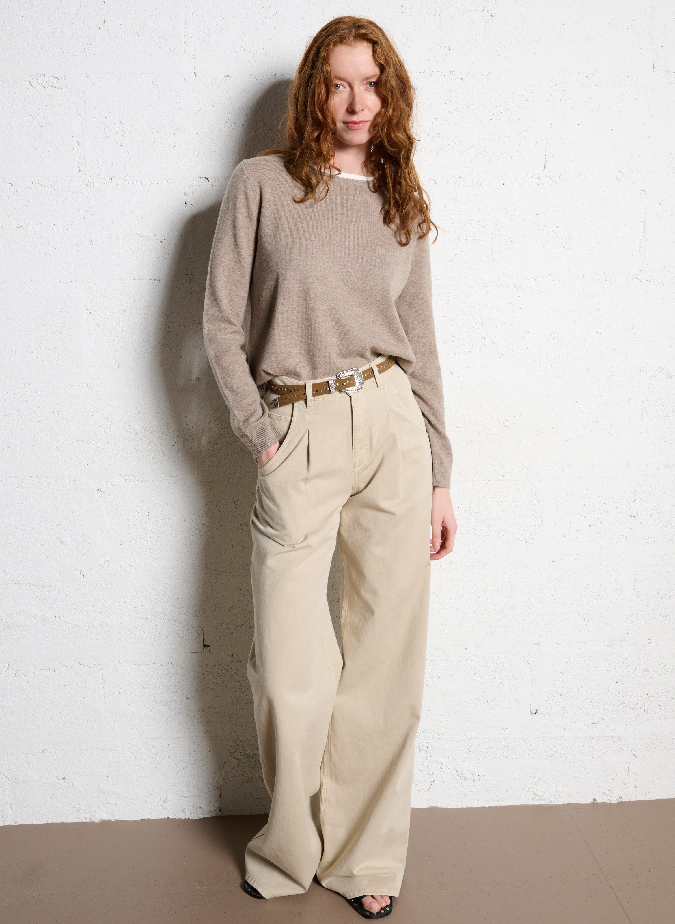 Maglione dritto scollo tondo in cotone IKKS Beige