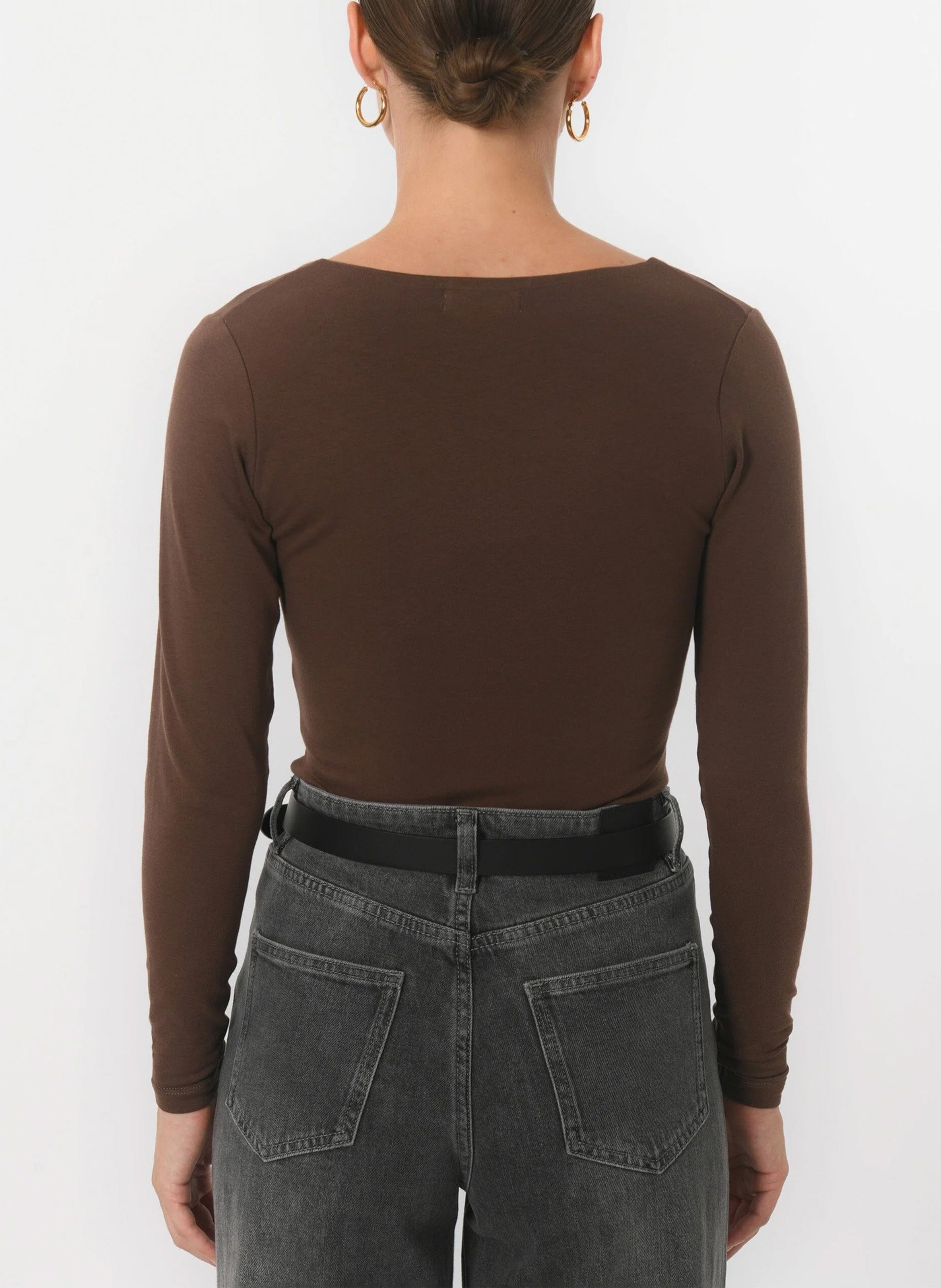 Tee-shirt moulant col V en coton mélangé KOOKAI Marron