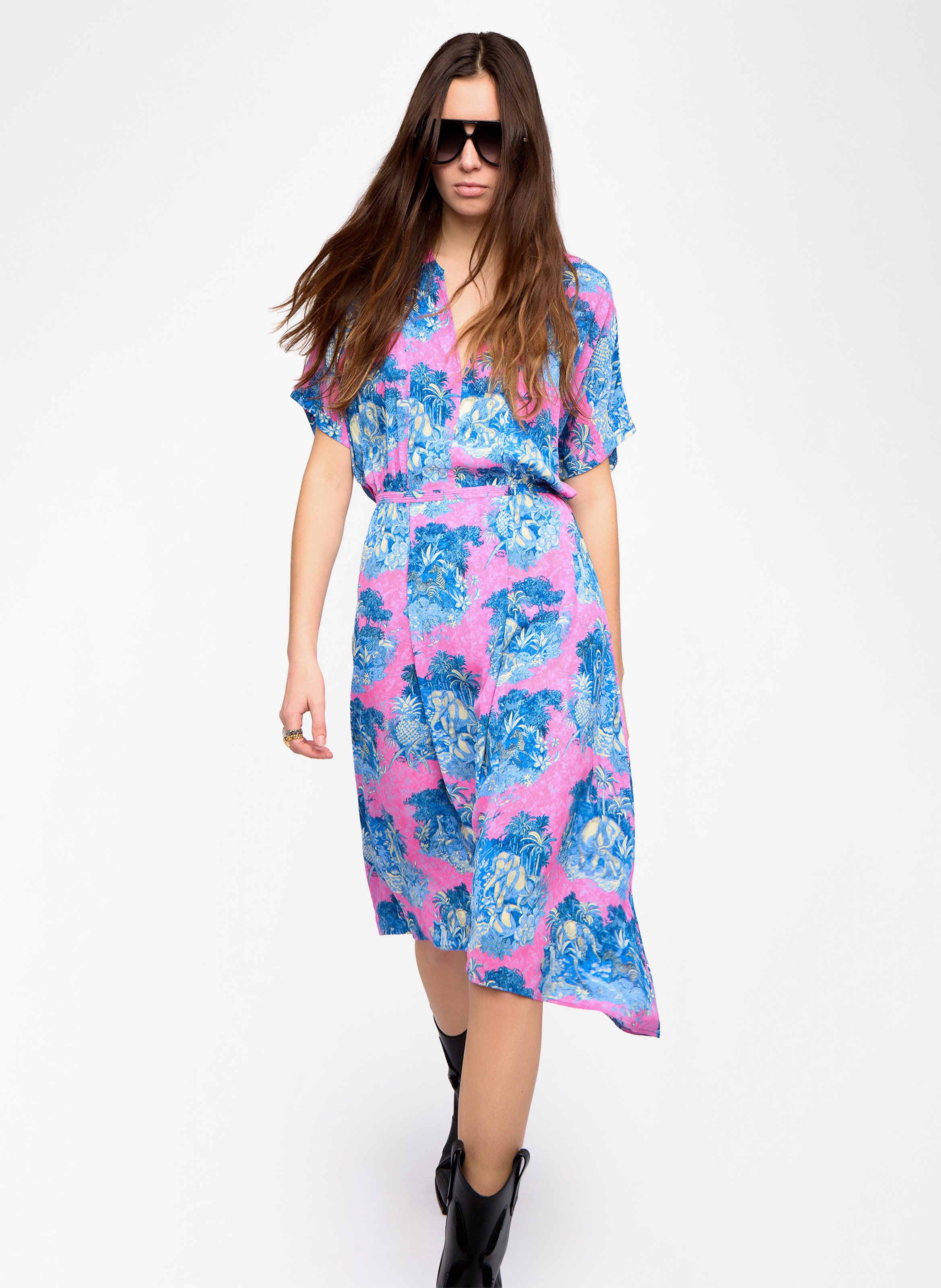 Robe midi manches courtes imprimée ZADIG&VOLTAIRE Rose