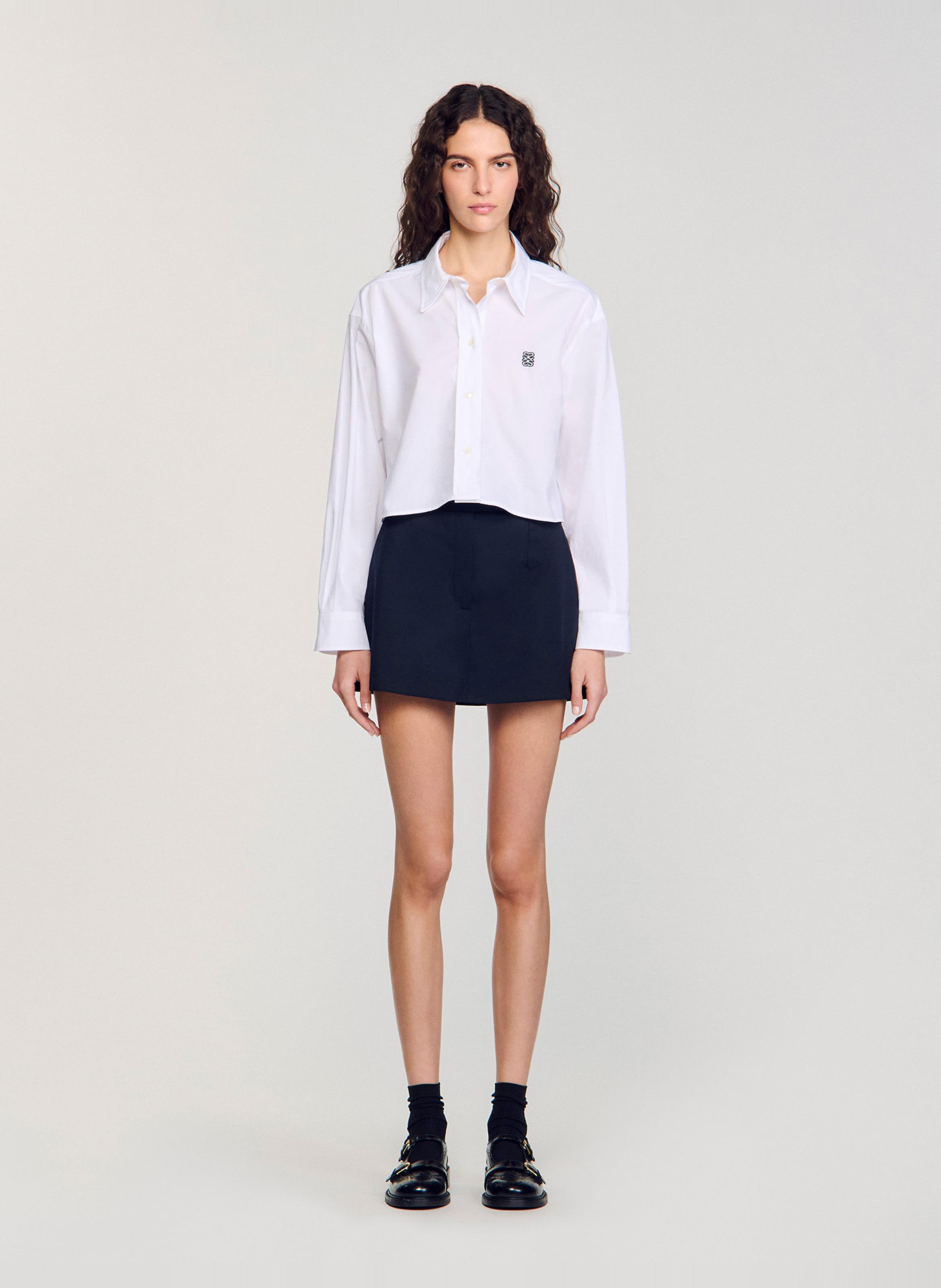 Short cotton poplin dress SANDRO White