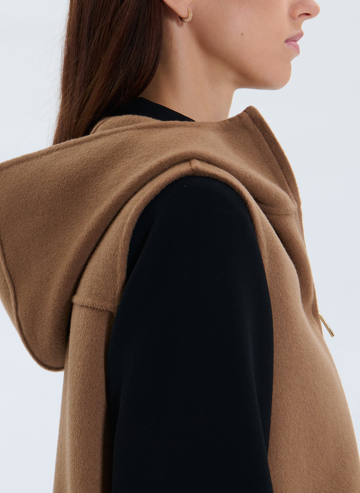 Straight hooded wool blend vest ZAPA Brown