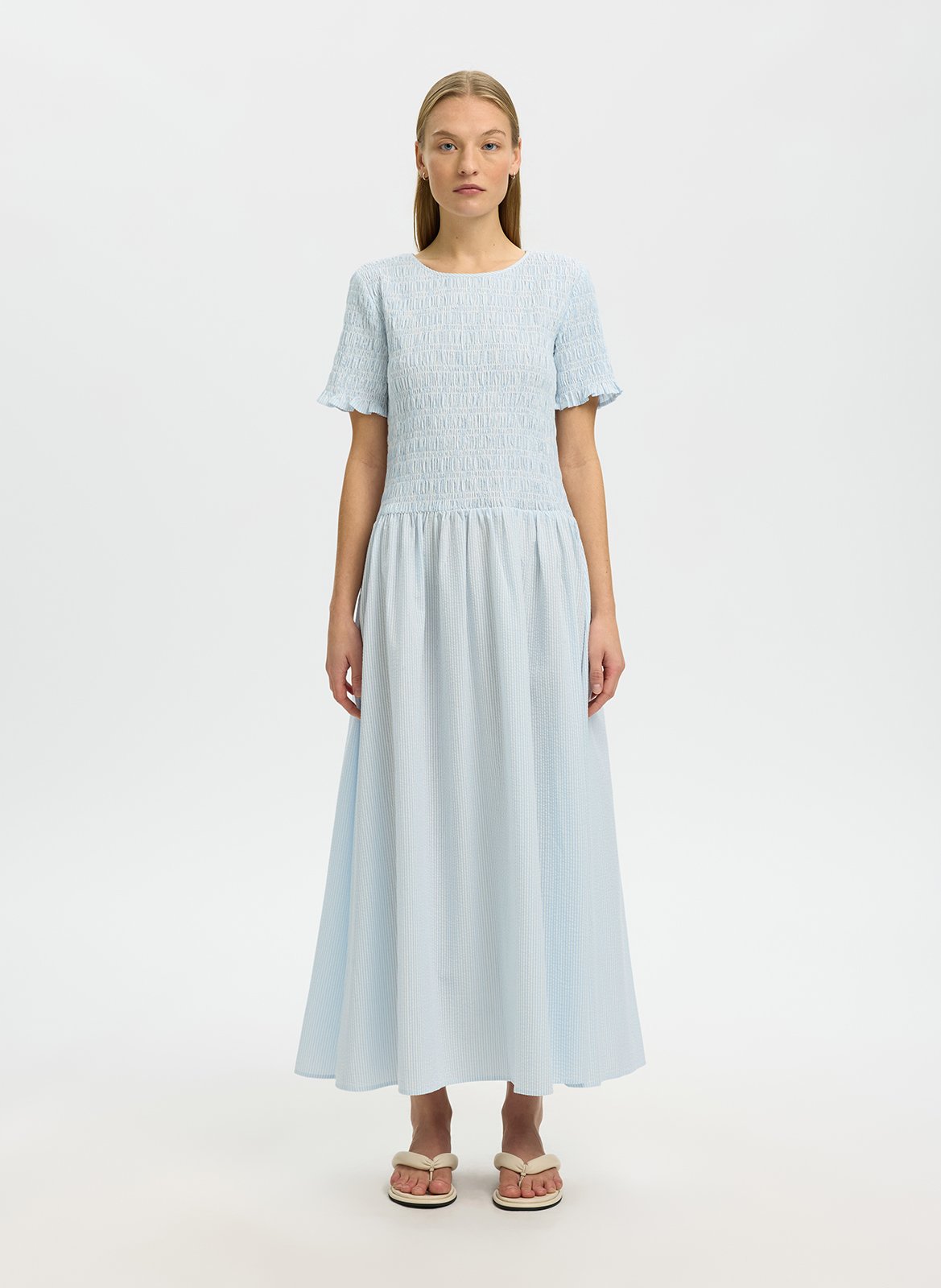 Long loose-fit organic cotton dress SELECTED Blue