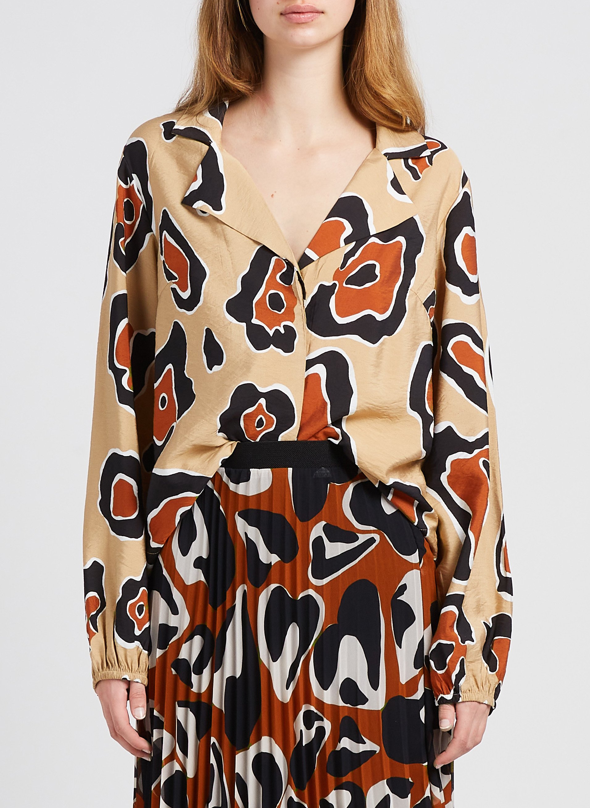 Chemise col V imprimée  OBJECT Marron