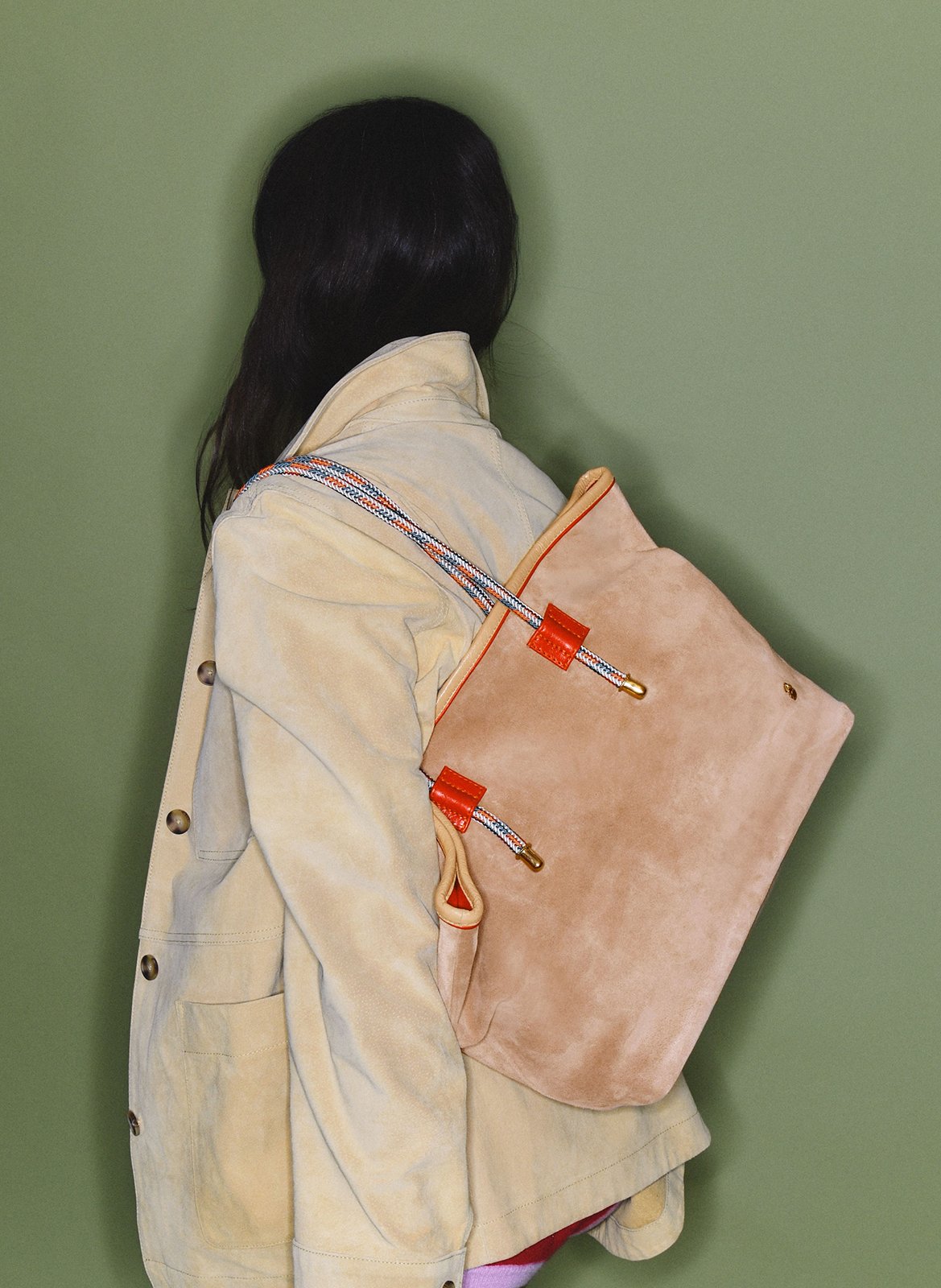 Grote leren shopper Quadrille CLARIS VIROT Beige