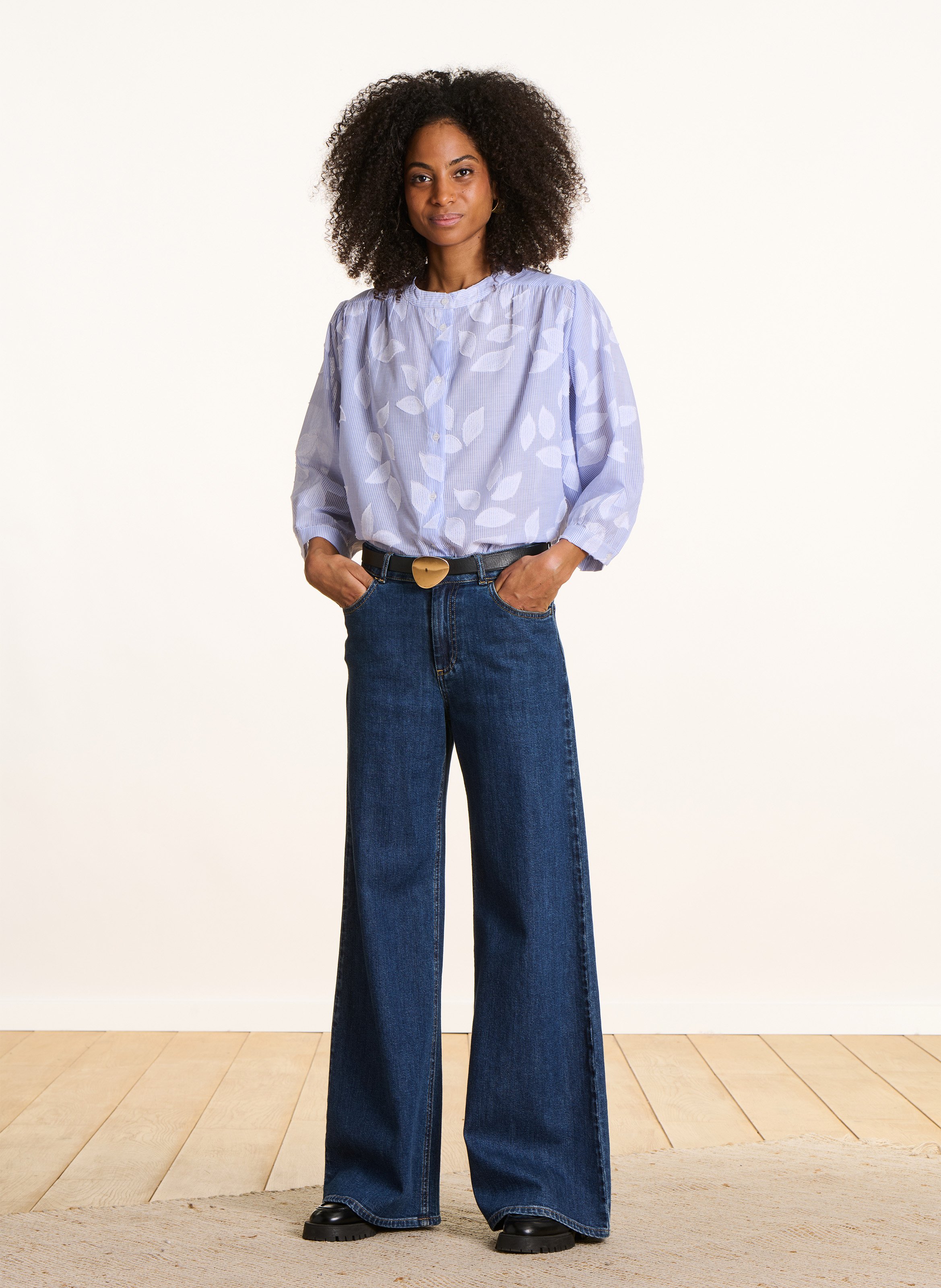 Chemise ample col mao en coton LA FEE MARABOUTEE Bleu