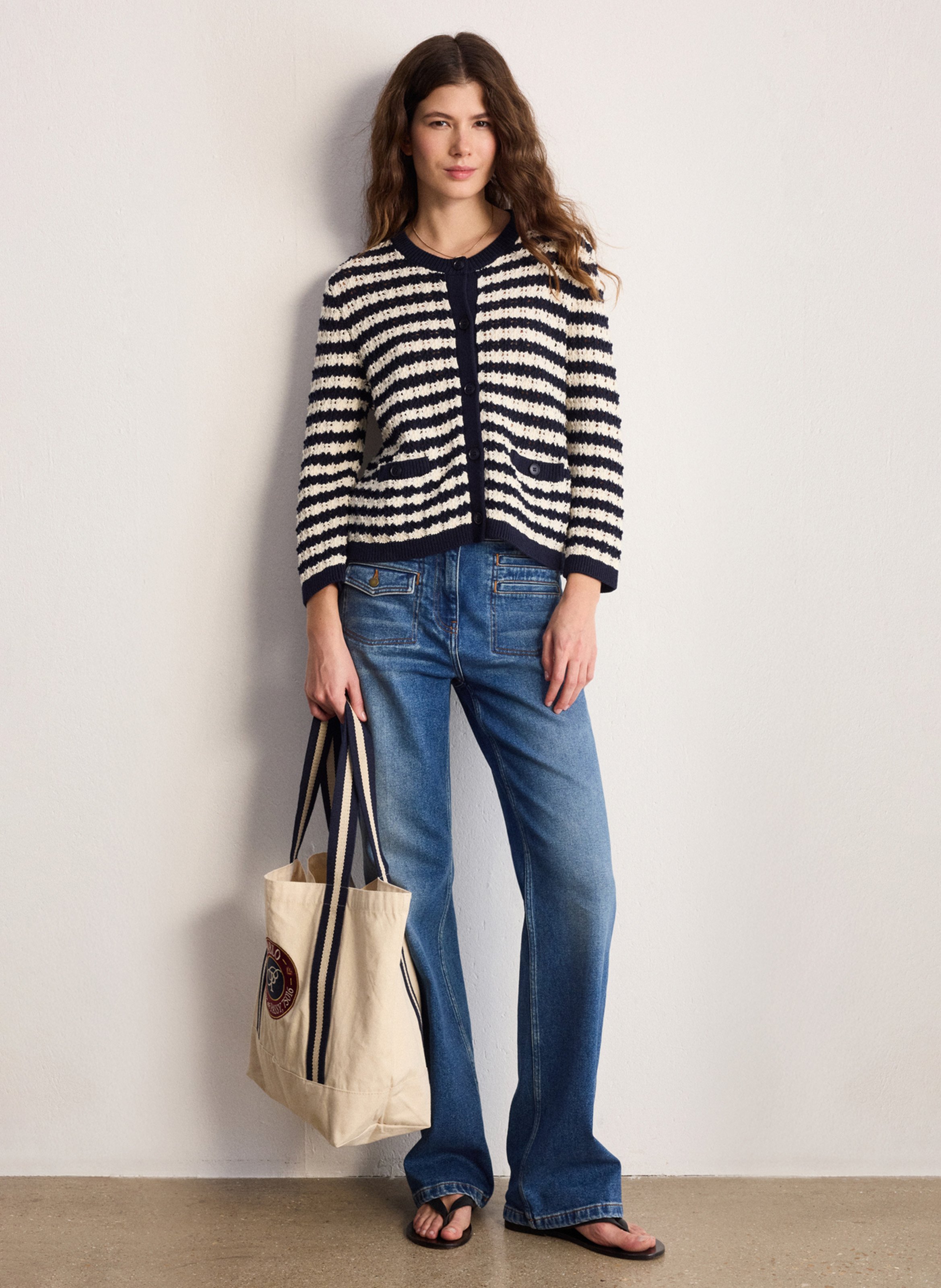 Round-neck straight striped cotton vest PABLO Blue