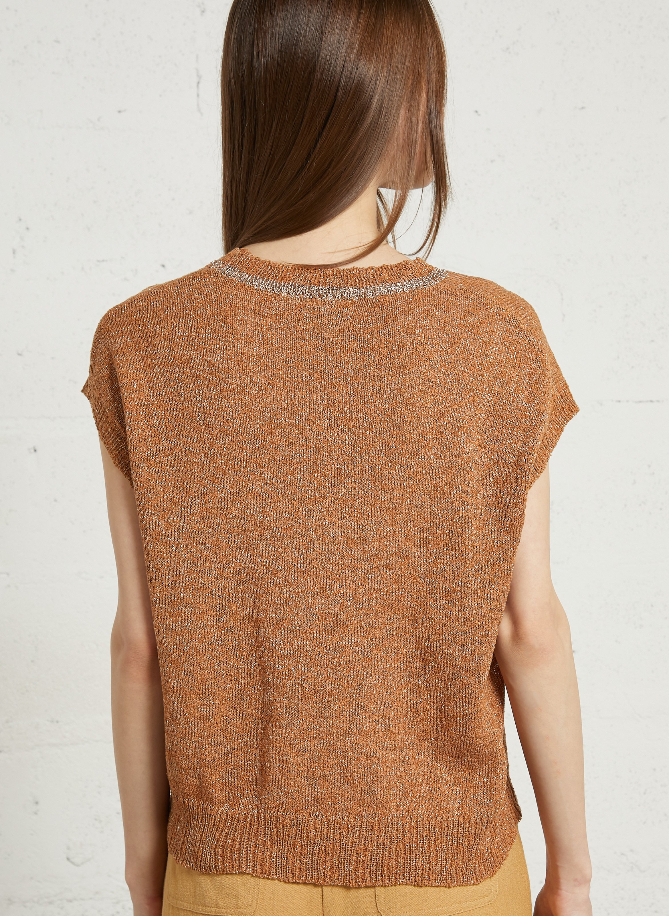 Ärmelloses Oberteil aus metallischem Strick SEE U SOON Braun