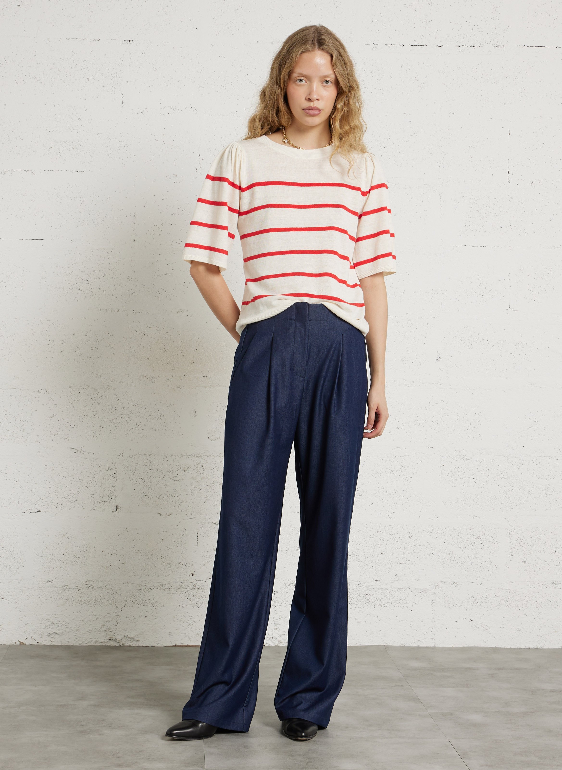 Striped round-neck sweater DES PETITS HAUTS Red