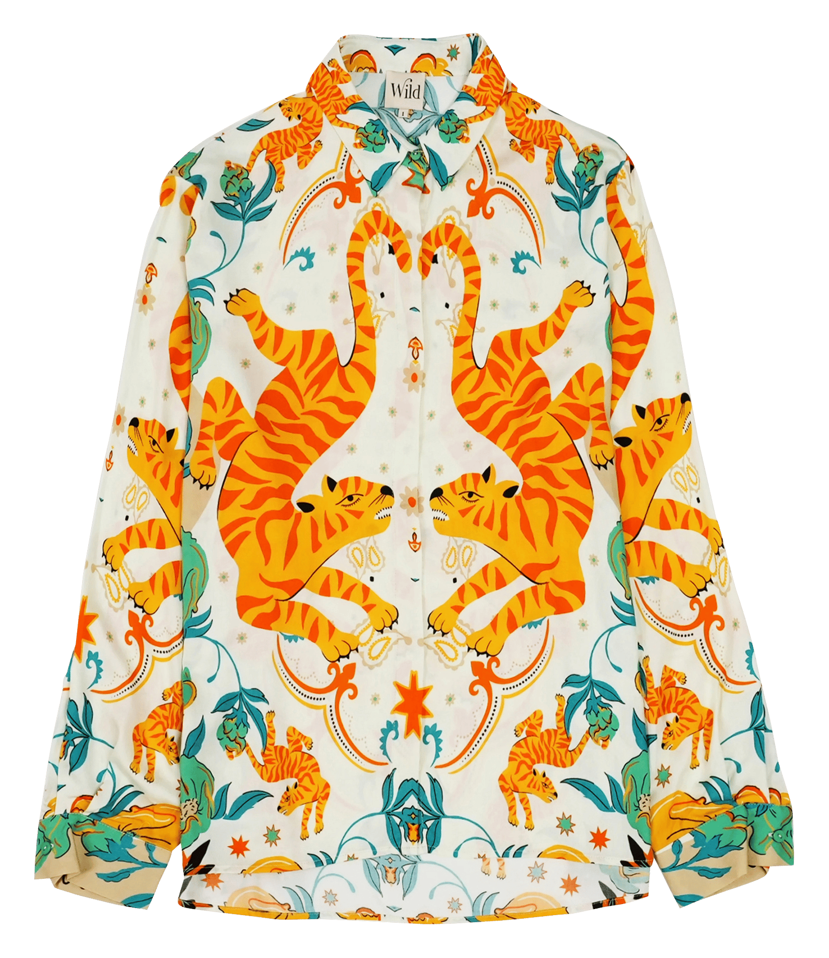 Rechte blouse met klassieke kraag en tijgerprint WILD Groen