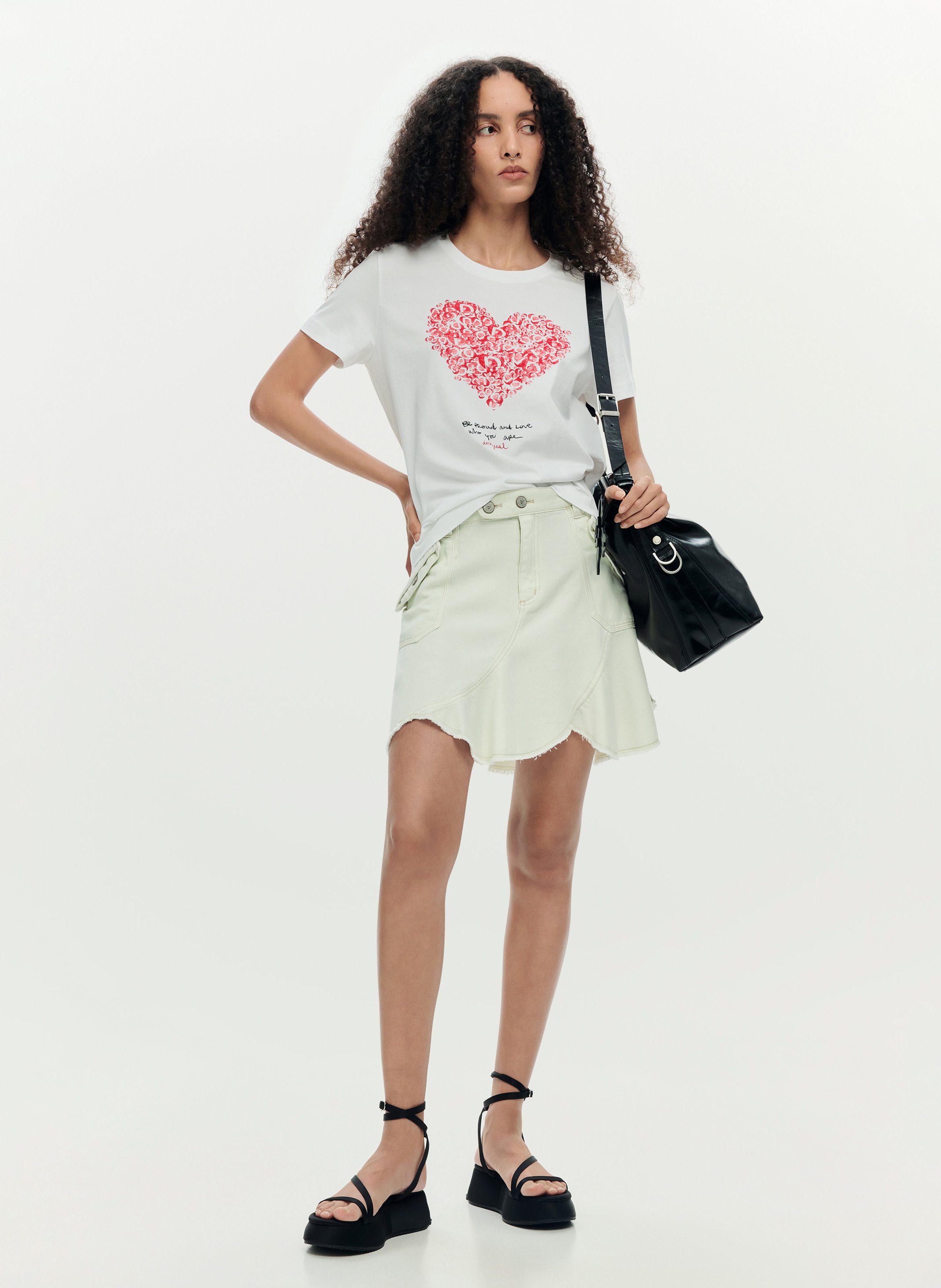 T-shirt met ronde hals en hartjesprint DESIGUAL Wit