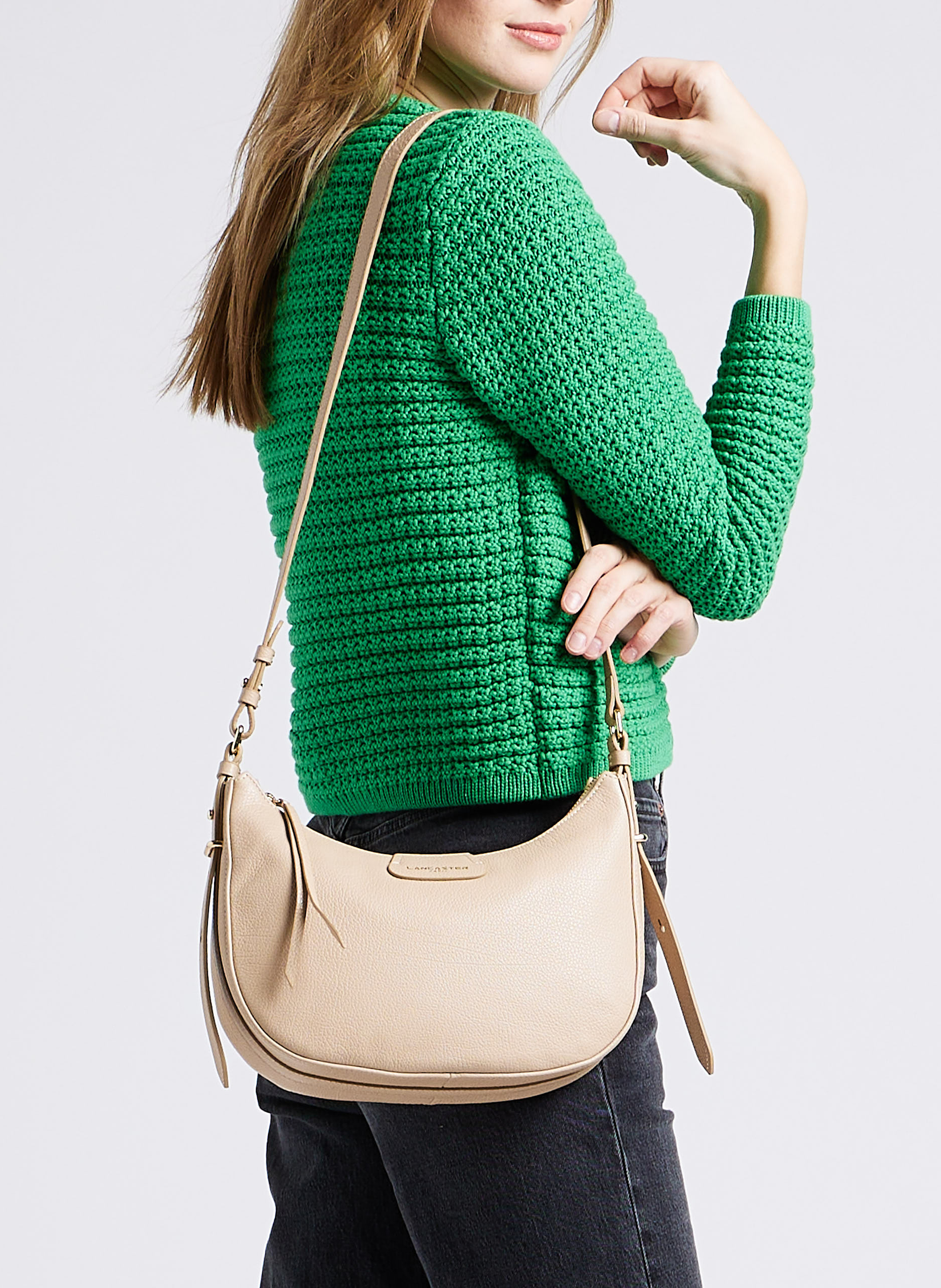 Schultertasche aus Leder LANCASTER PARIS Beige