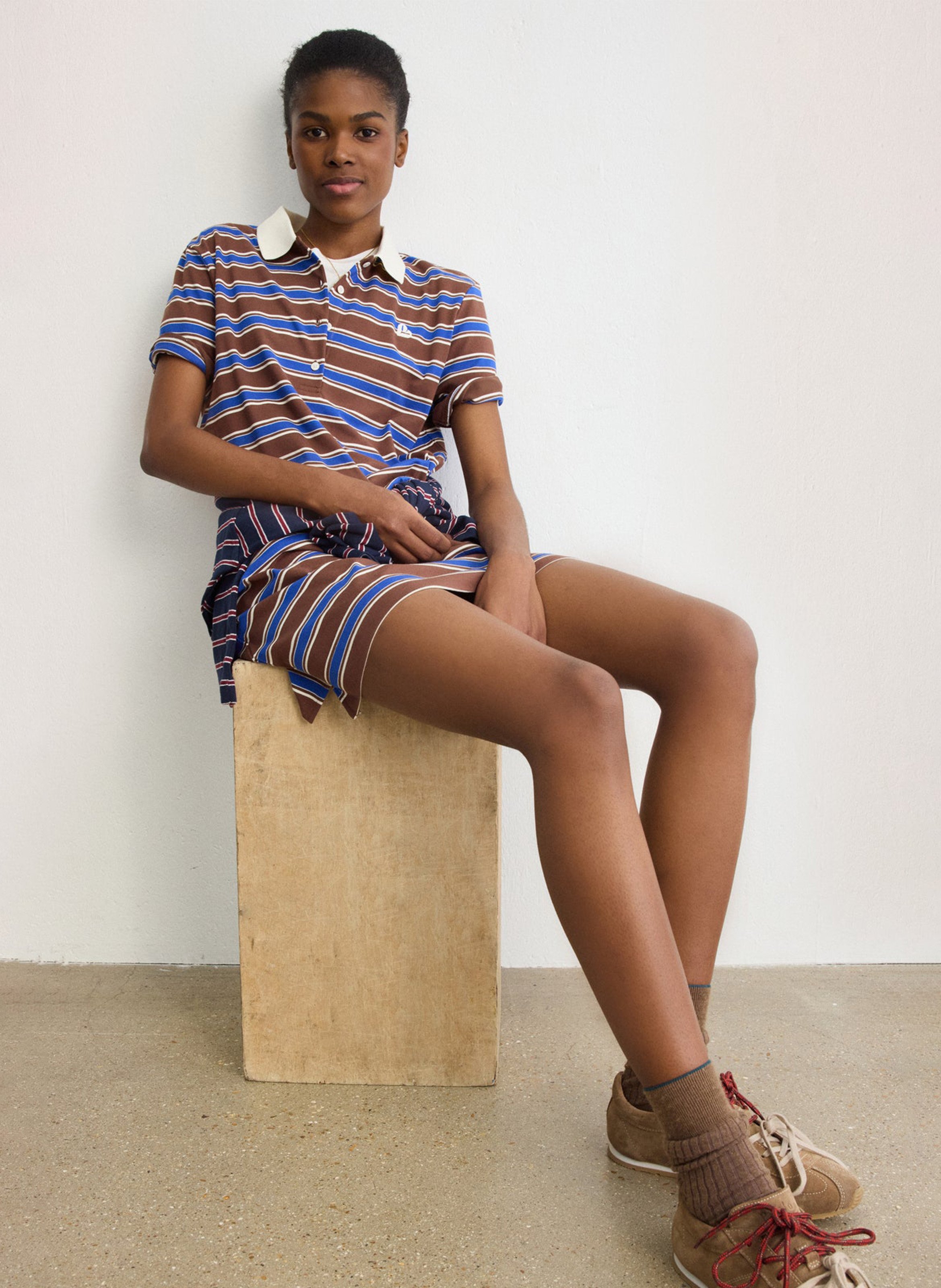 Rechte polojurk van gestreepte katoenmix PABLO Bruin