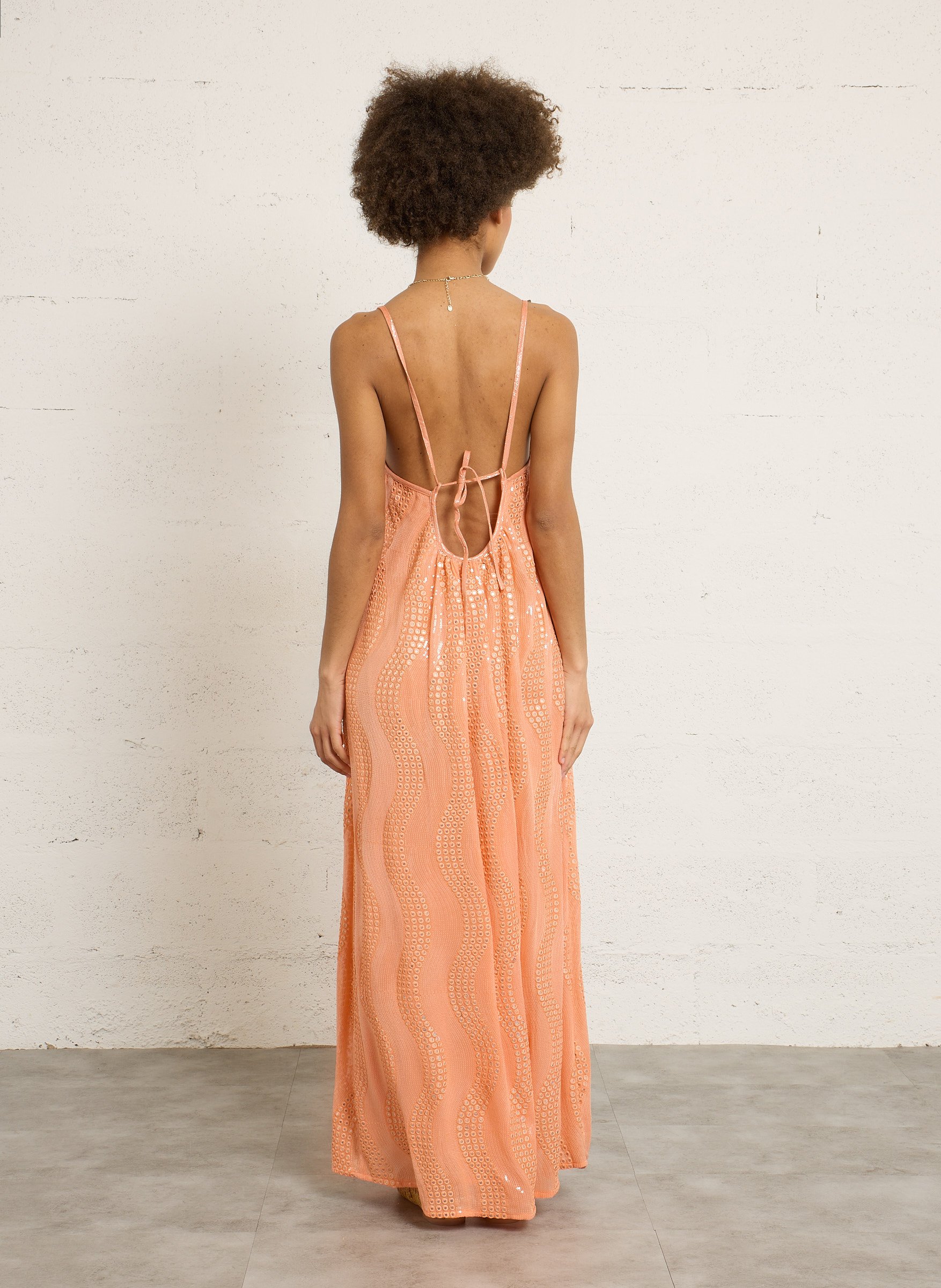 Robe longue col V à sequins SUNDRESS Orange