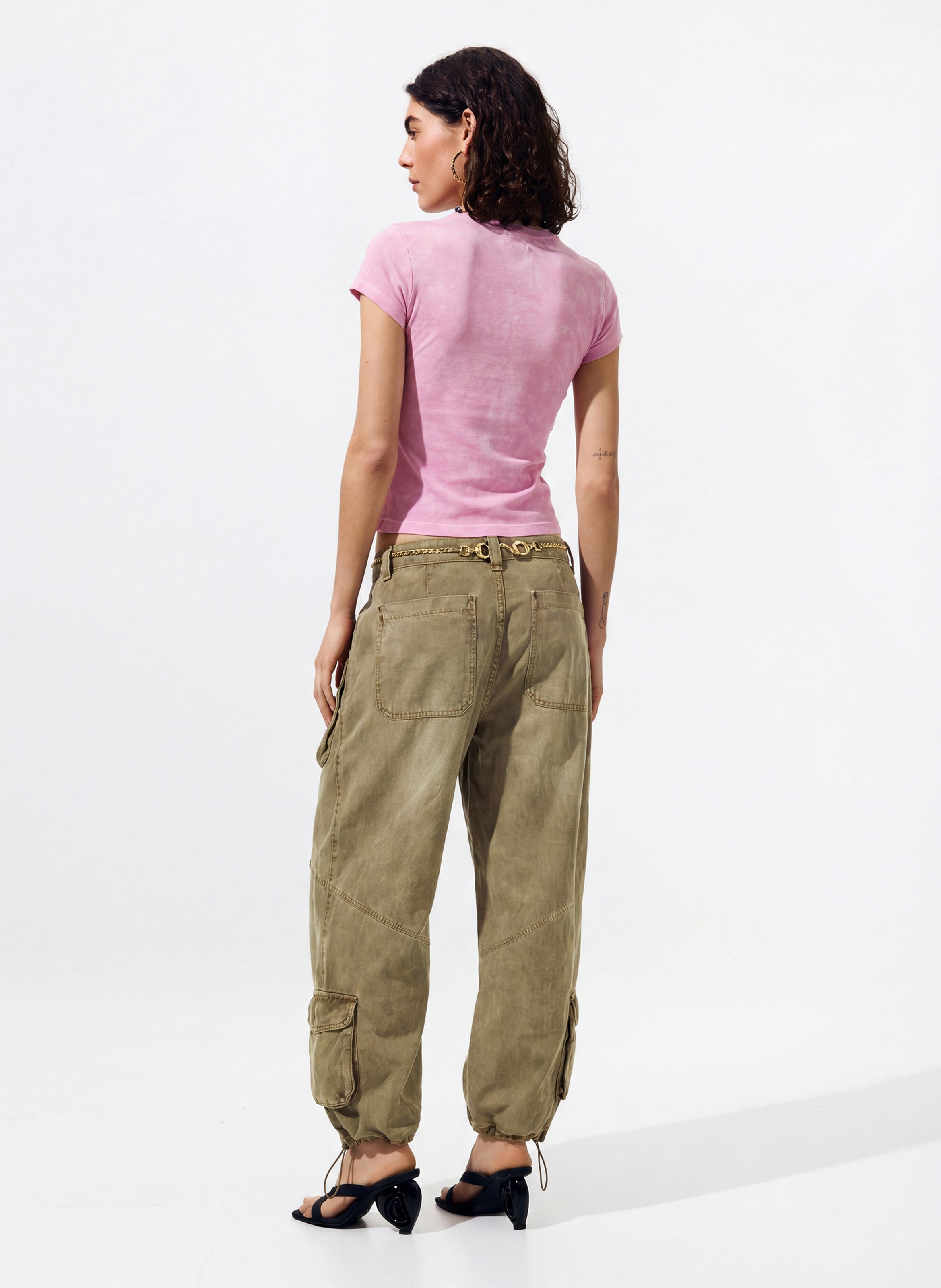 Pantalon large cargo à poches DESIGUAL Marron