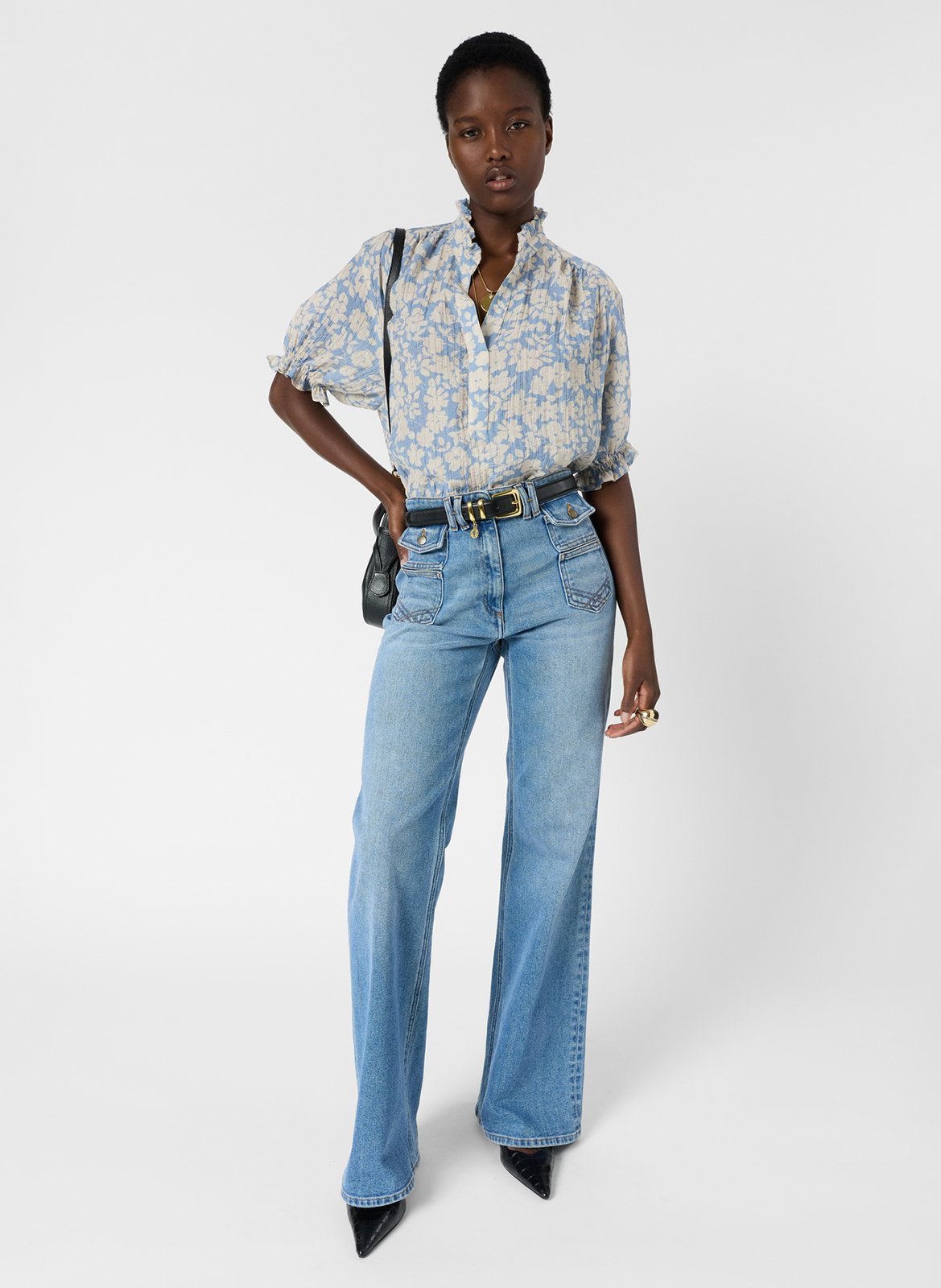 Top à imprimé fleuri col tunisien GERARD DAREL Bleu