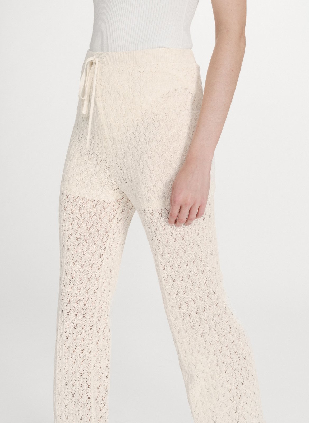 High-waisted long crochet pants GRACE ET MILA White