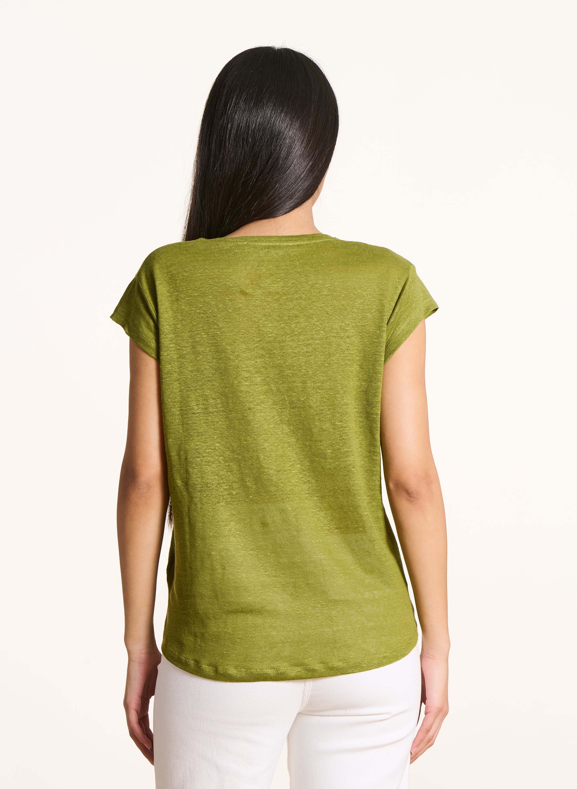 Feiner Leinenpullover mit V-Ausschnitt LA FEE MARABOUTEE Grun