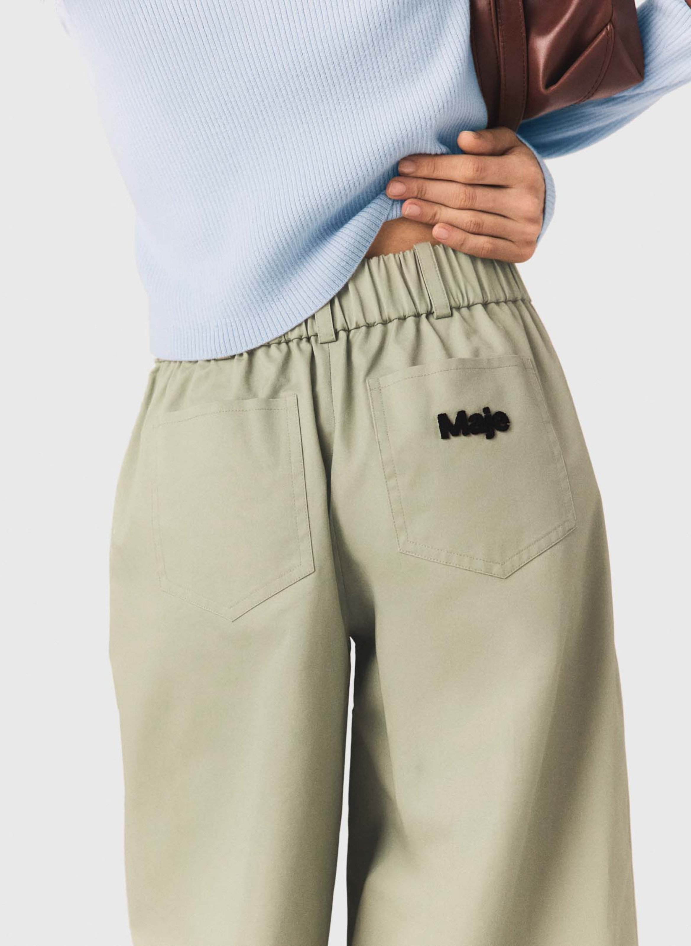 Pantalon large en coton MAJE Kaki