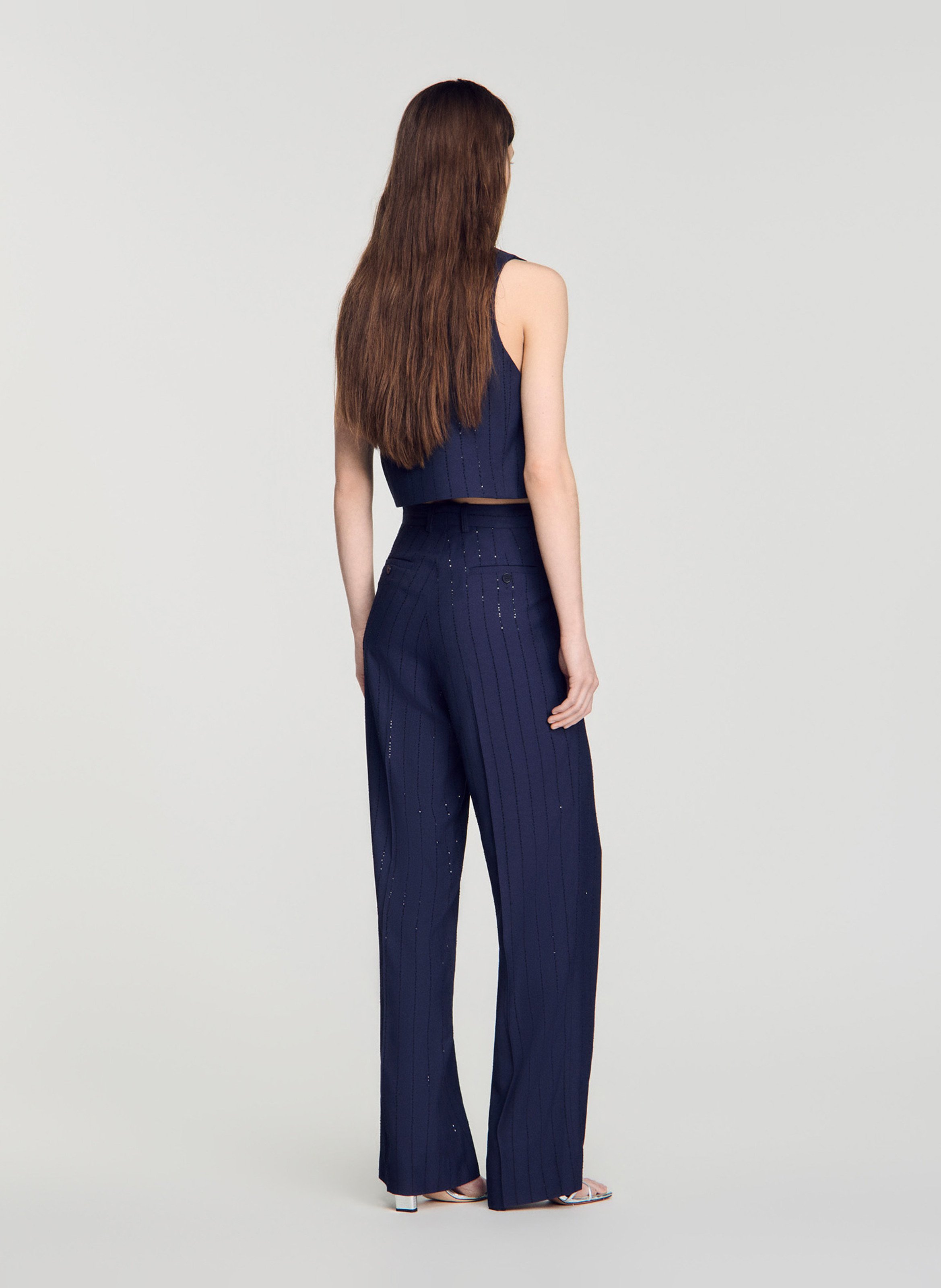 Tailored trousers with striped rhinestones SANDRO Blue