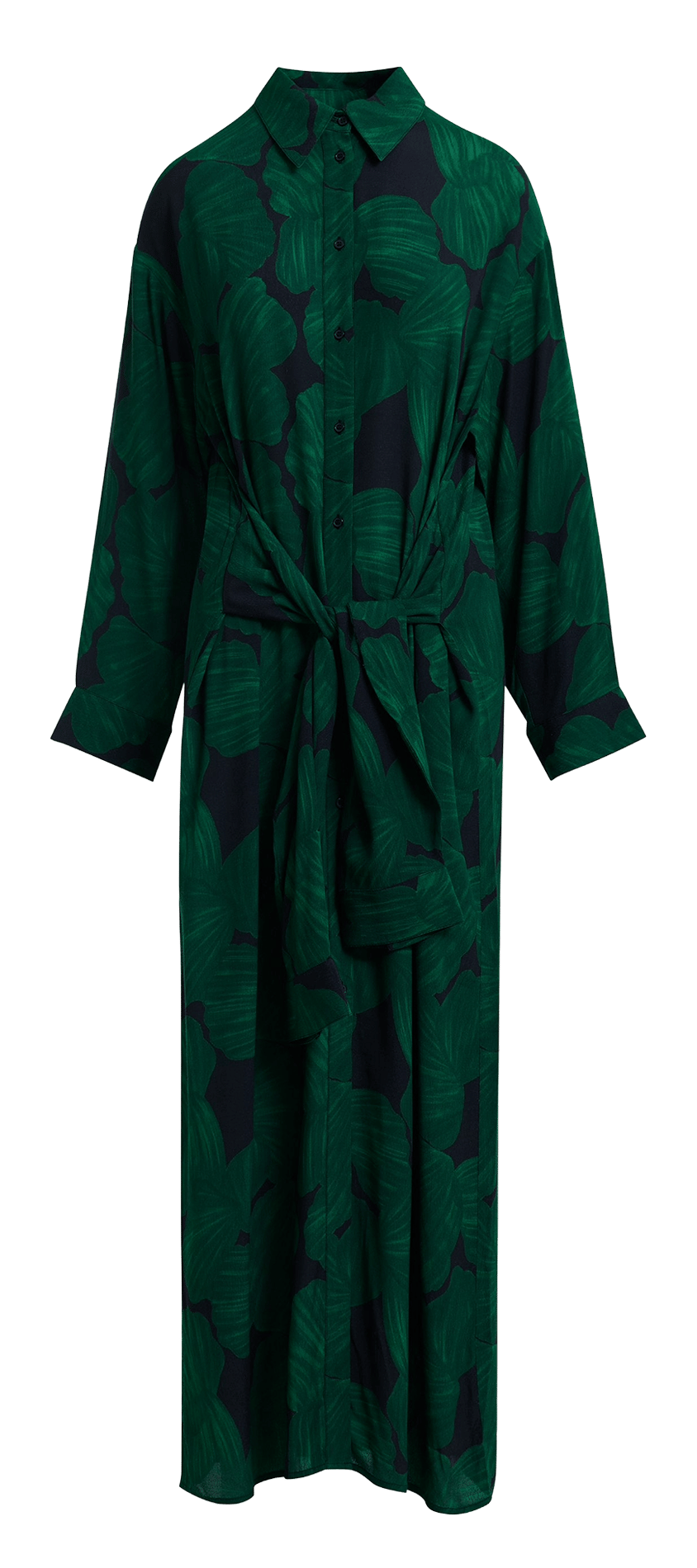 Langes Kleid mit klassischem Kragen und Muster ESSENTIEL ANTWERP Grun