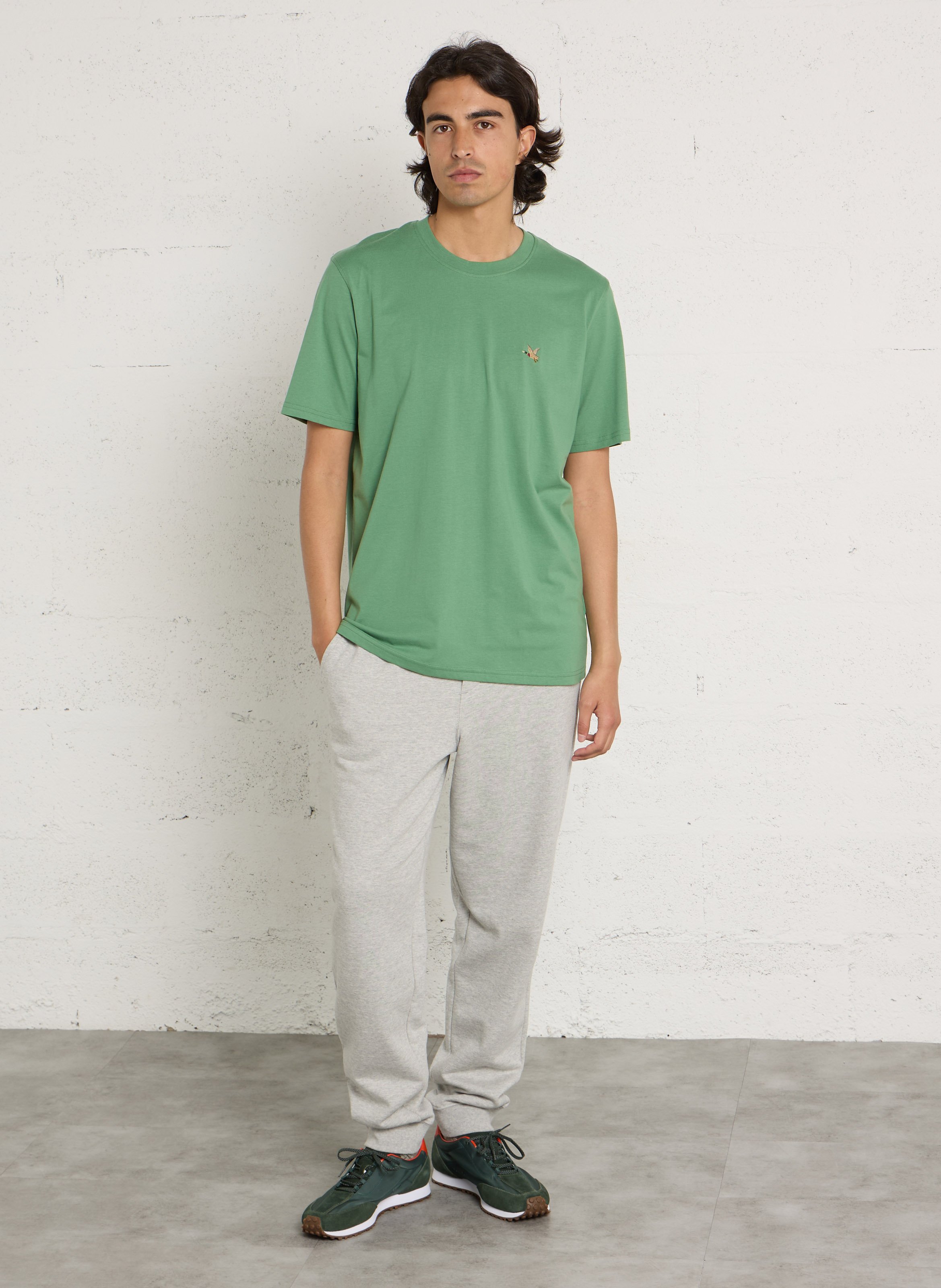 Straight round neck plain T-shirt with embroidered logo CHEVIGNON Green