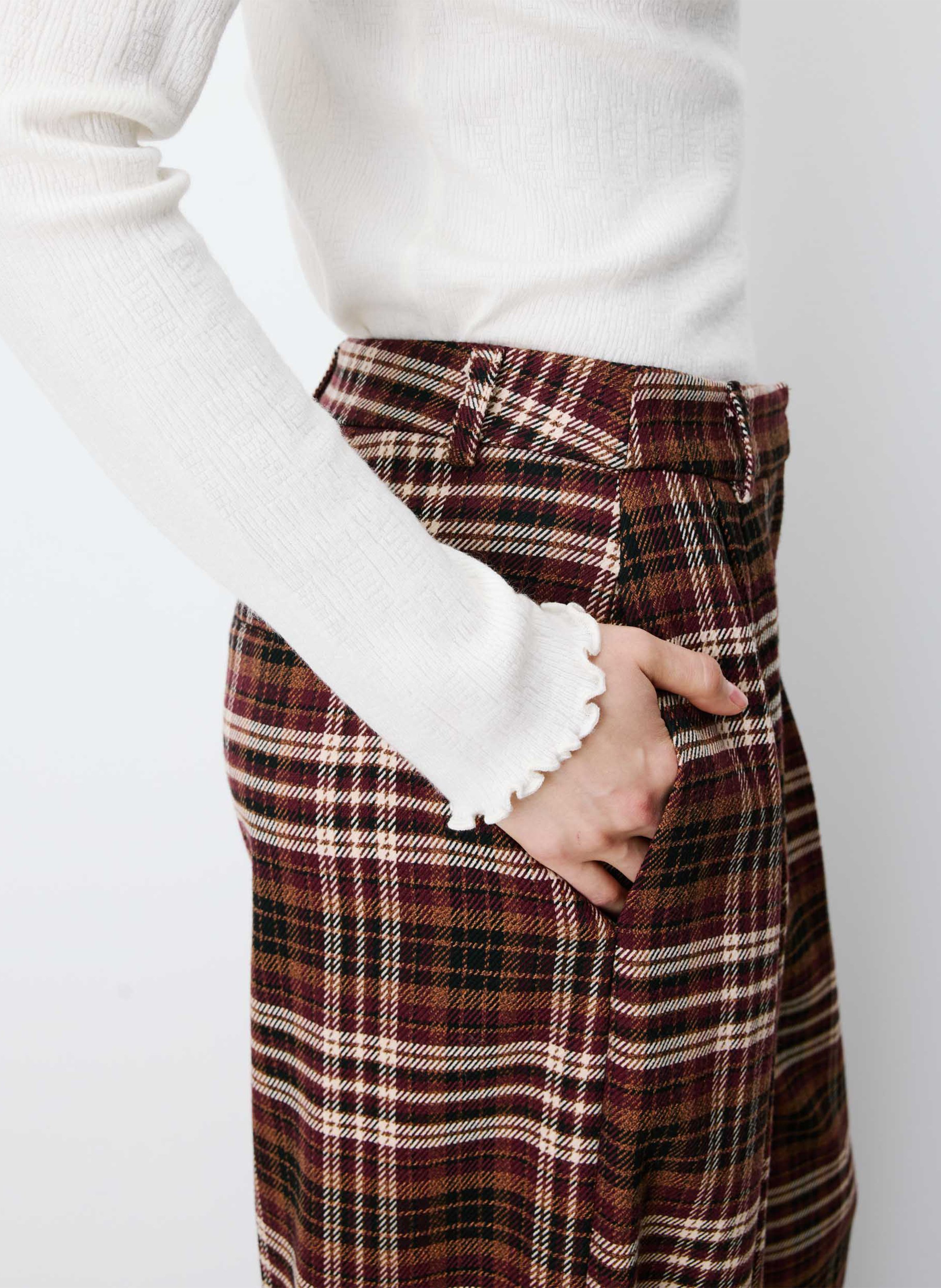 Pantalon de costume droit à carreaux GRACE ET MILA Rouge