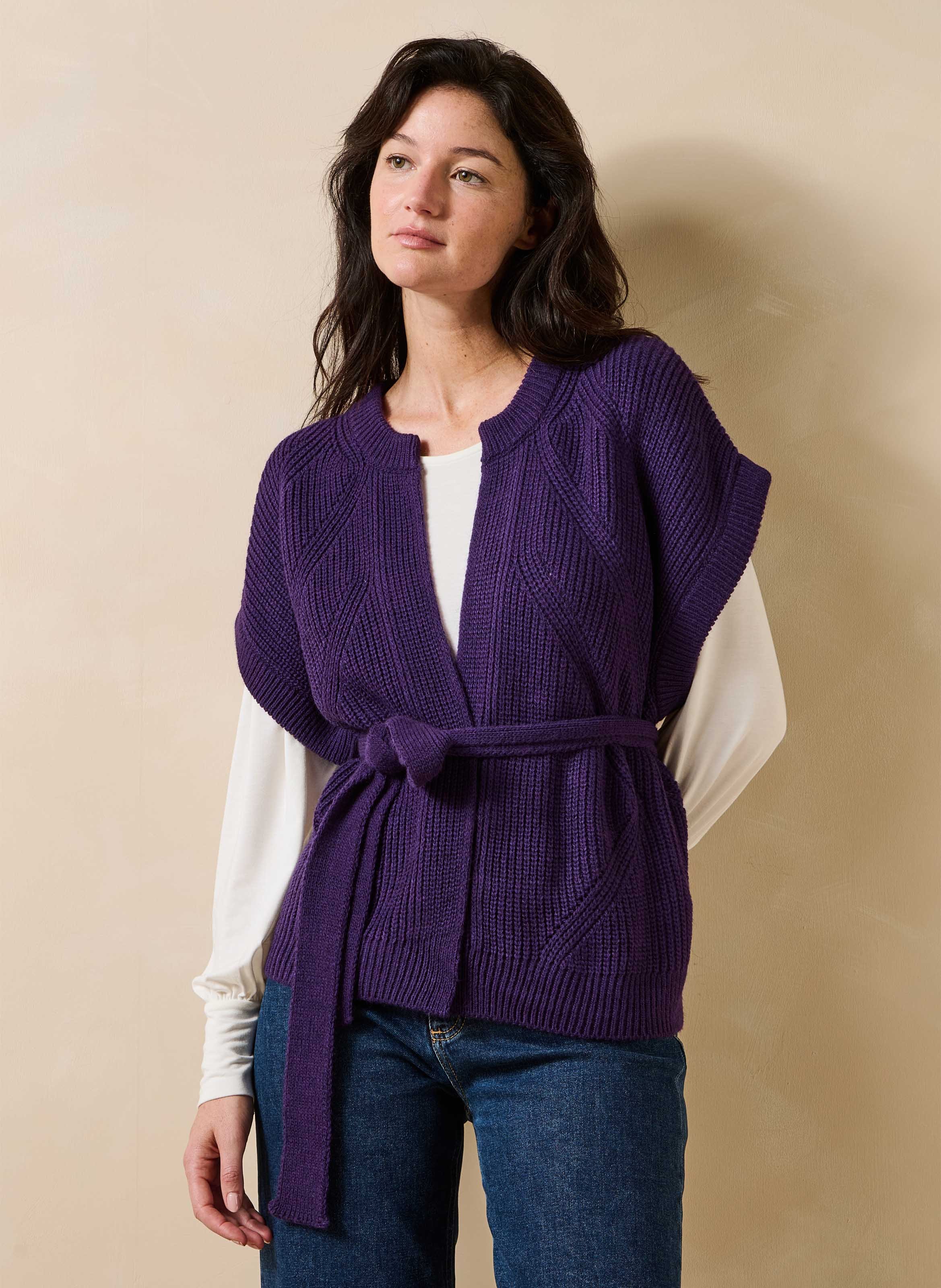Sleeveless oversized ribbed cardigan LA FEE MARABOUTEE Purple