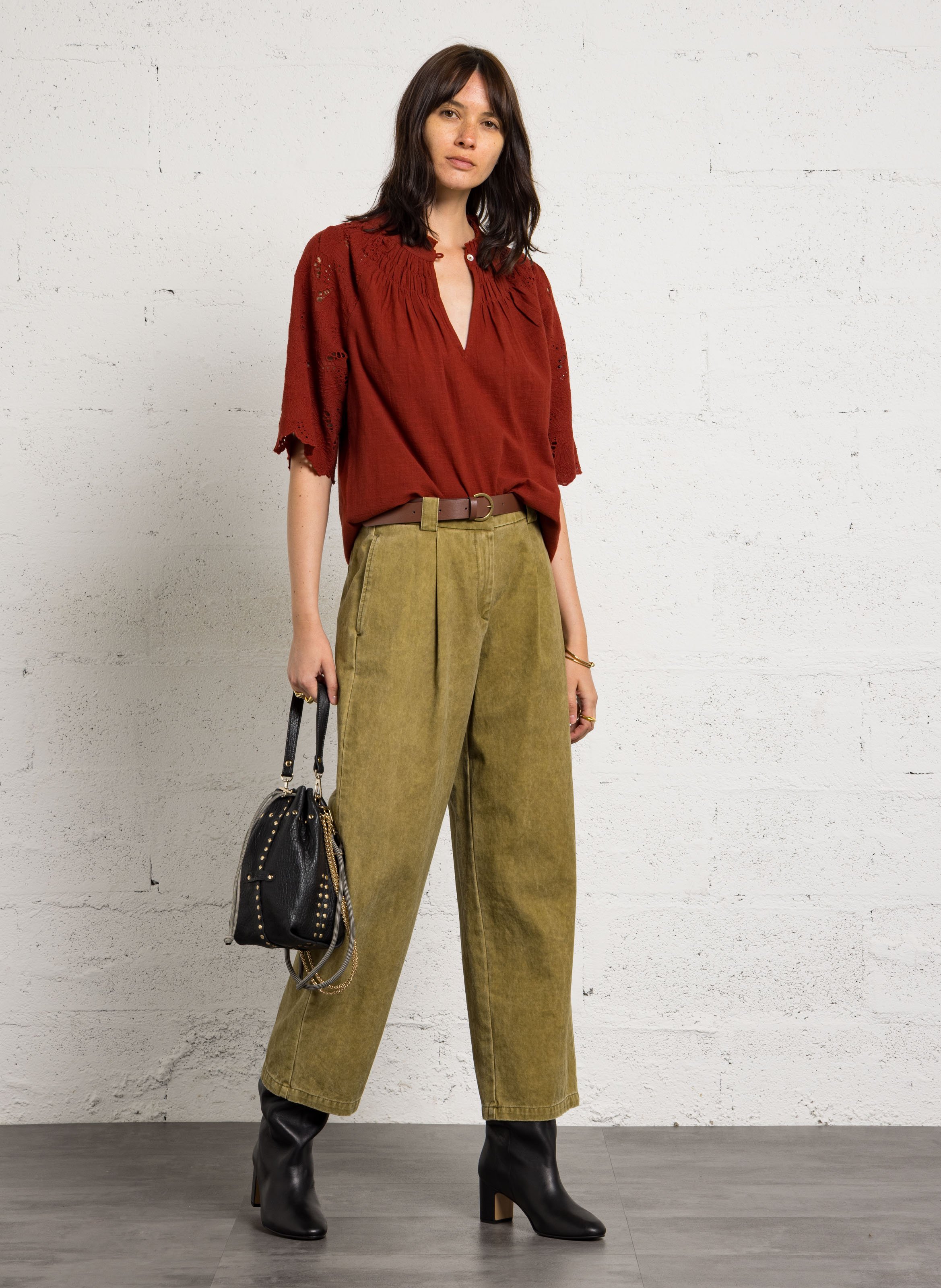 Wide-leg cotton pants PLEASE Khaki