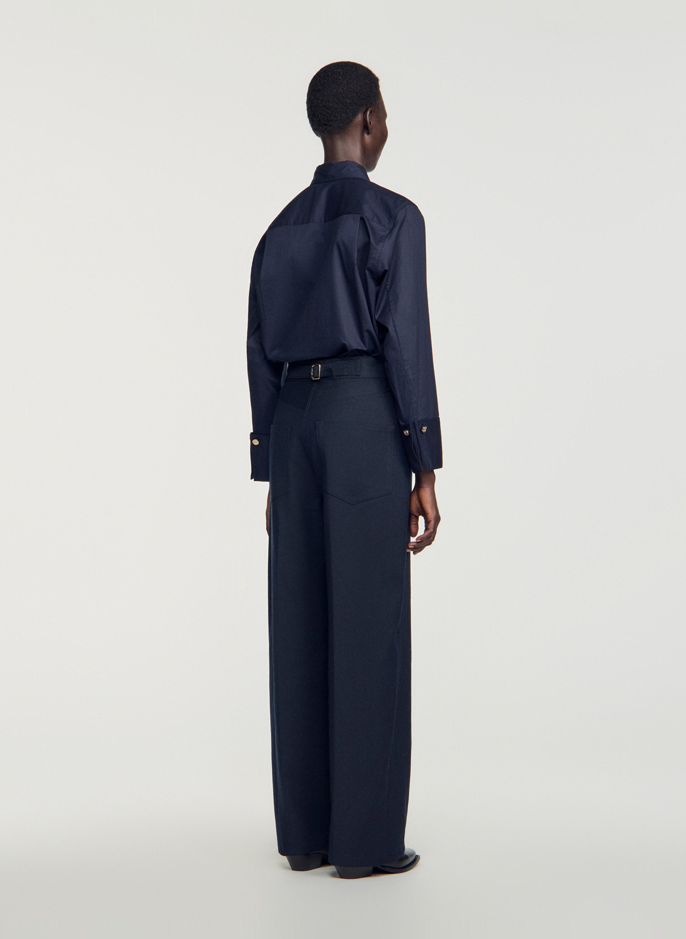 Pantalon droit en laine mélangée SANDRO Bleu