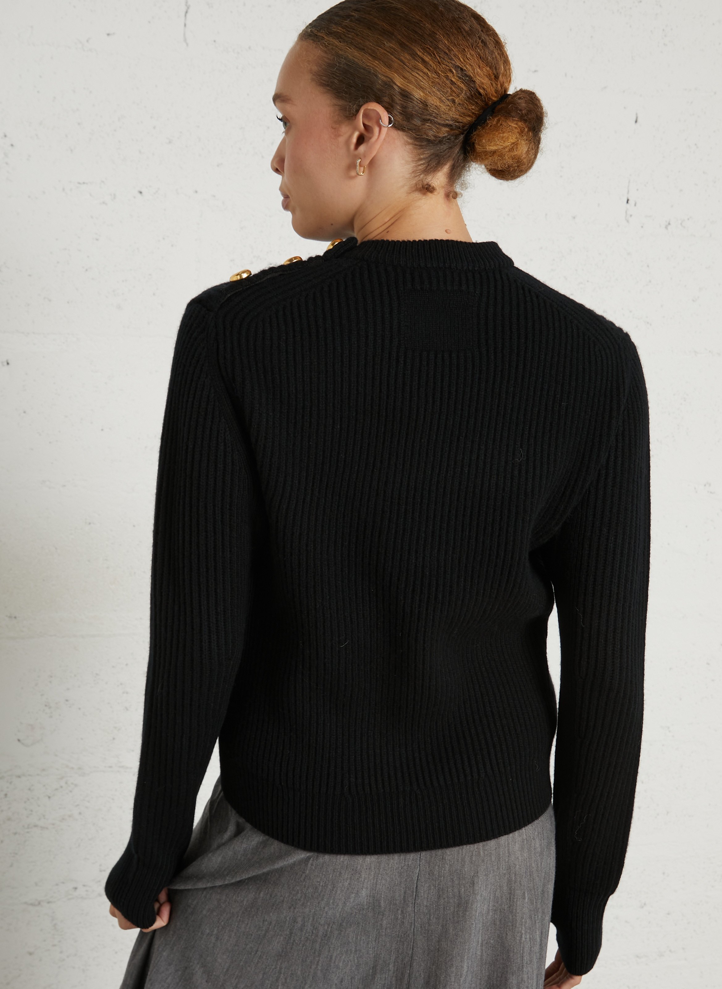Pull en maille côtelé de laine LAURENCE BRAS Noir