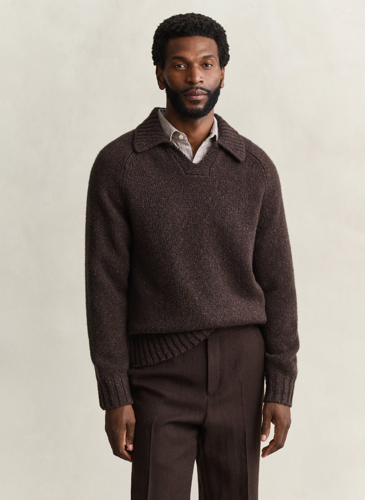 Pull droit col v en laine mélangée GANT Marron