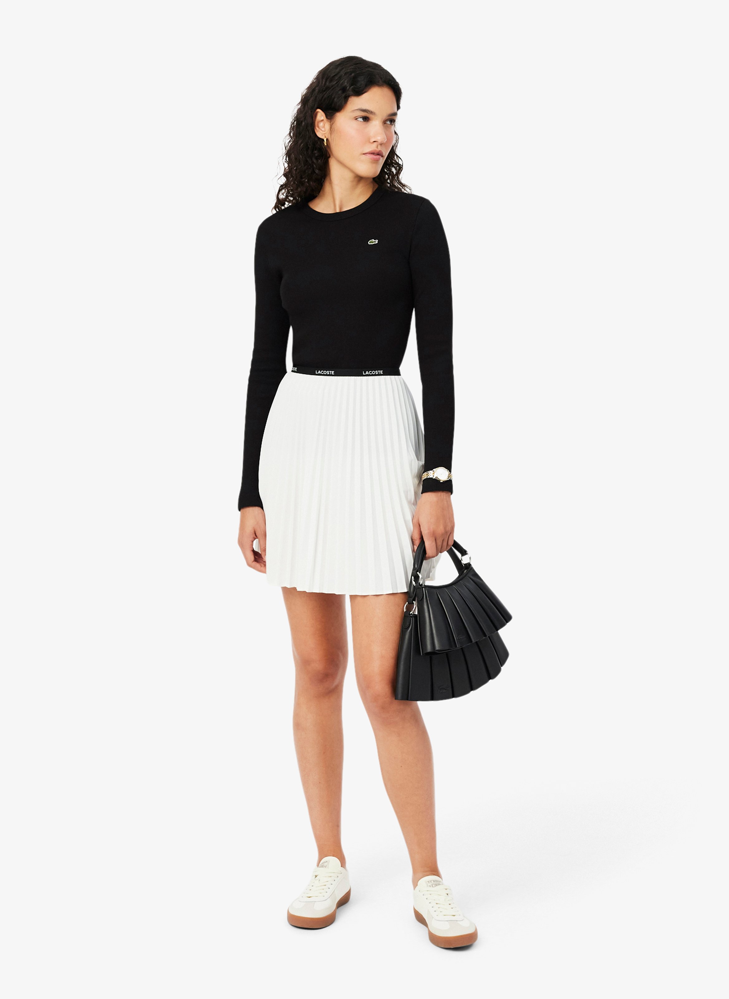 Tee-shirt col rond ajusté en coton LACOSTE Noir