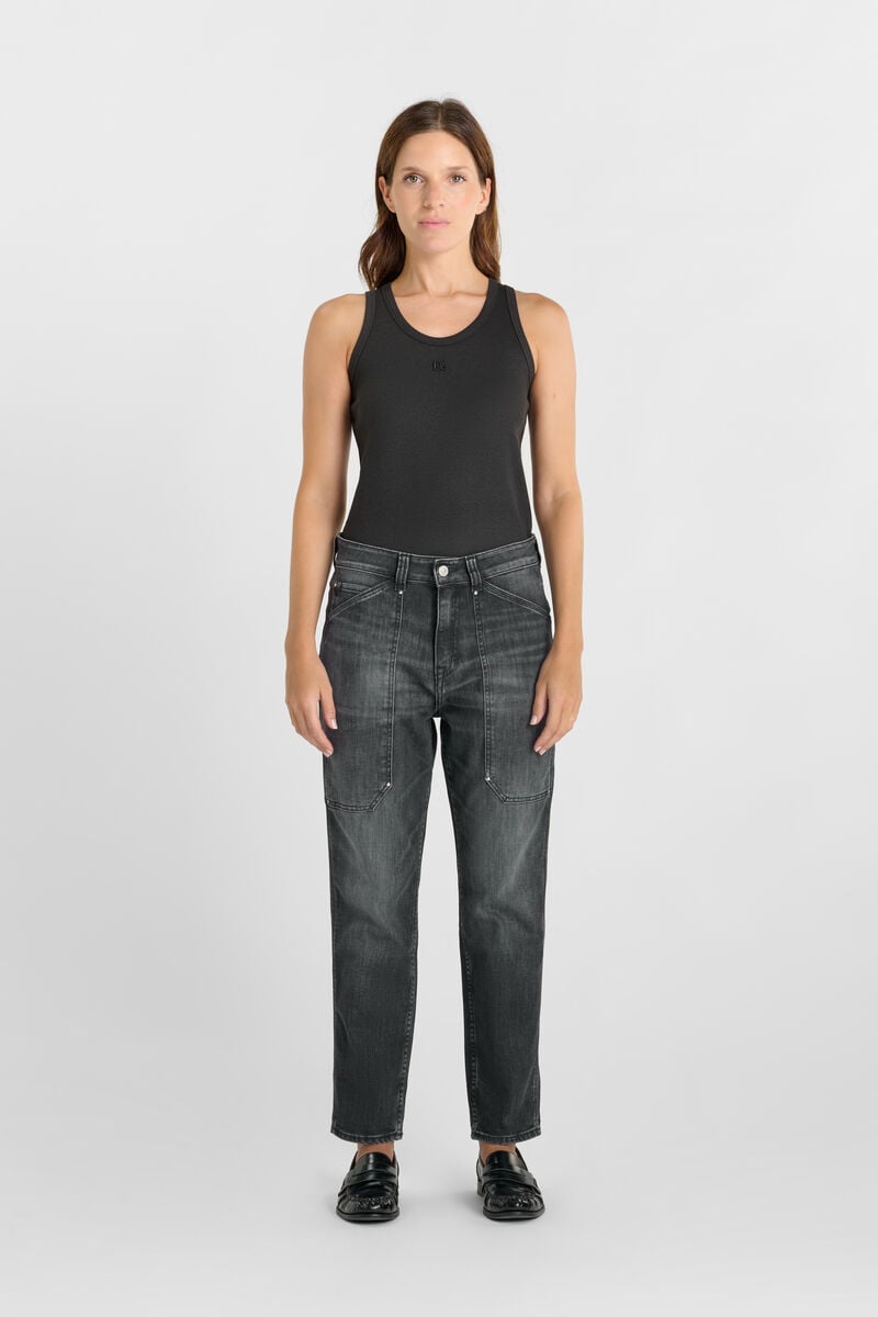 High-waisted loose-fit zip jeans LE TEMPS DES CERISES Black