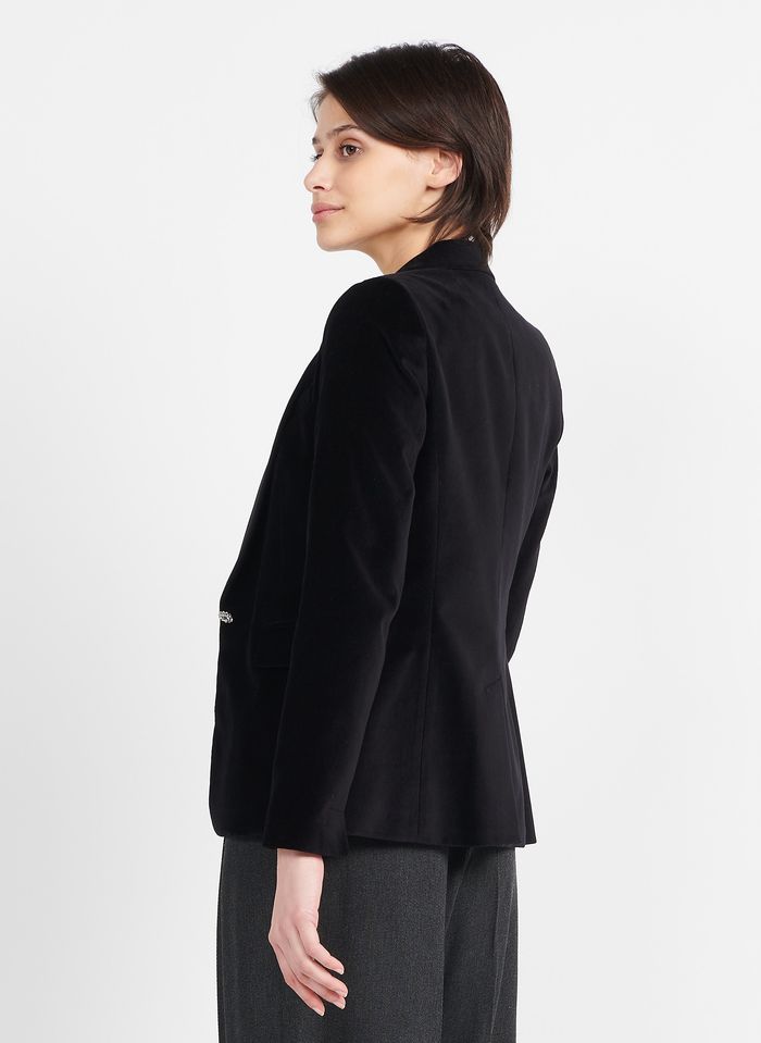 Smooth Velvet Tailored Jacket Noir Uni Caroll - Women | Place des Tendances