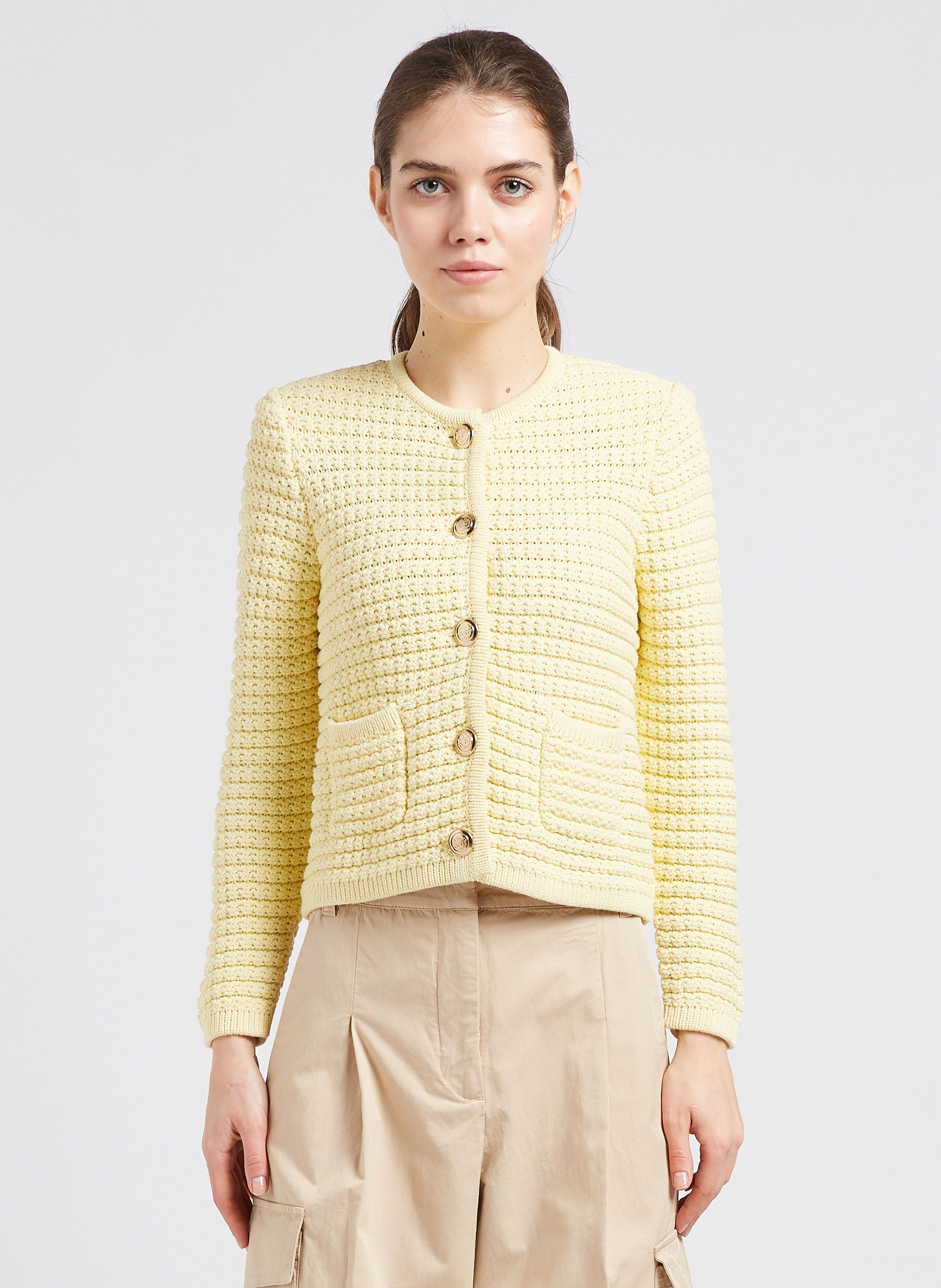 Cardigan Droit Col Rond Gaspard Jaune Ba sh Femme Place des