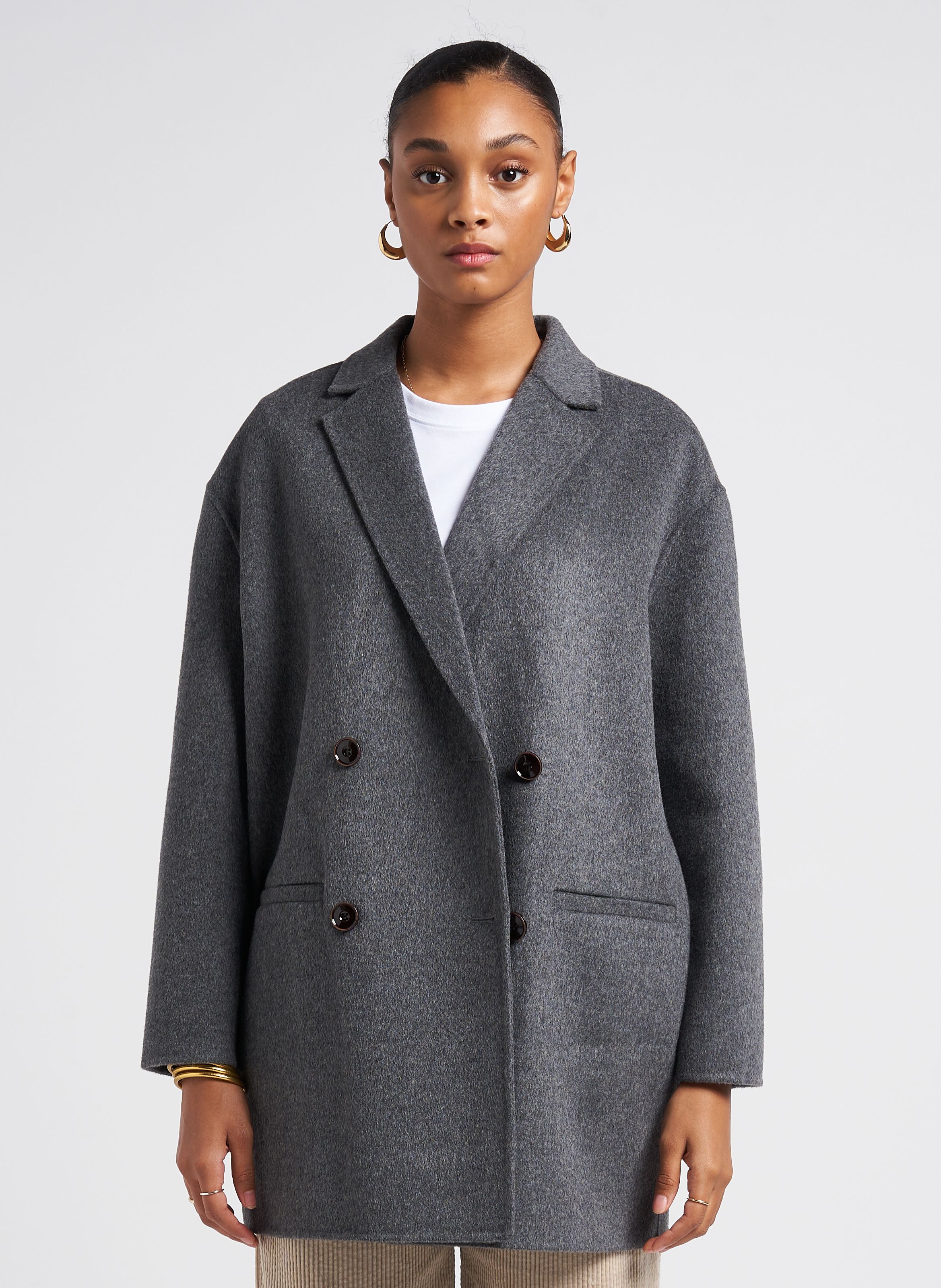 Manteau mi long col tailleur en laine m lang e Gris