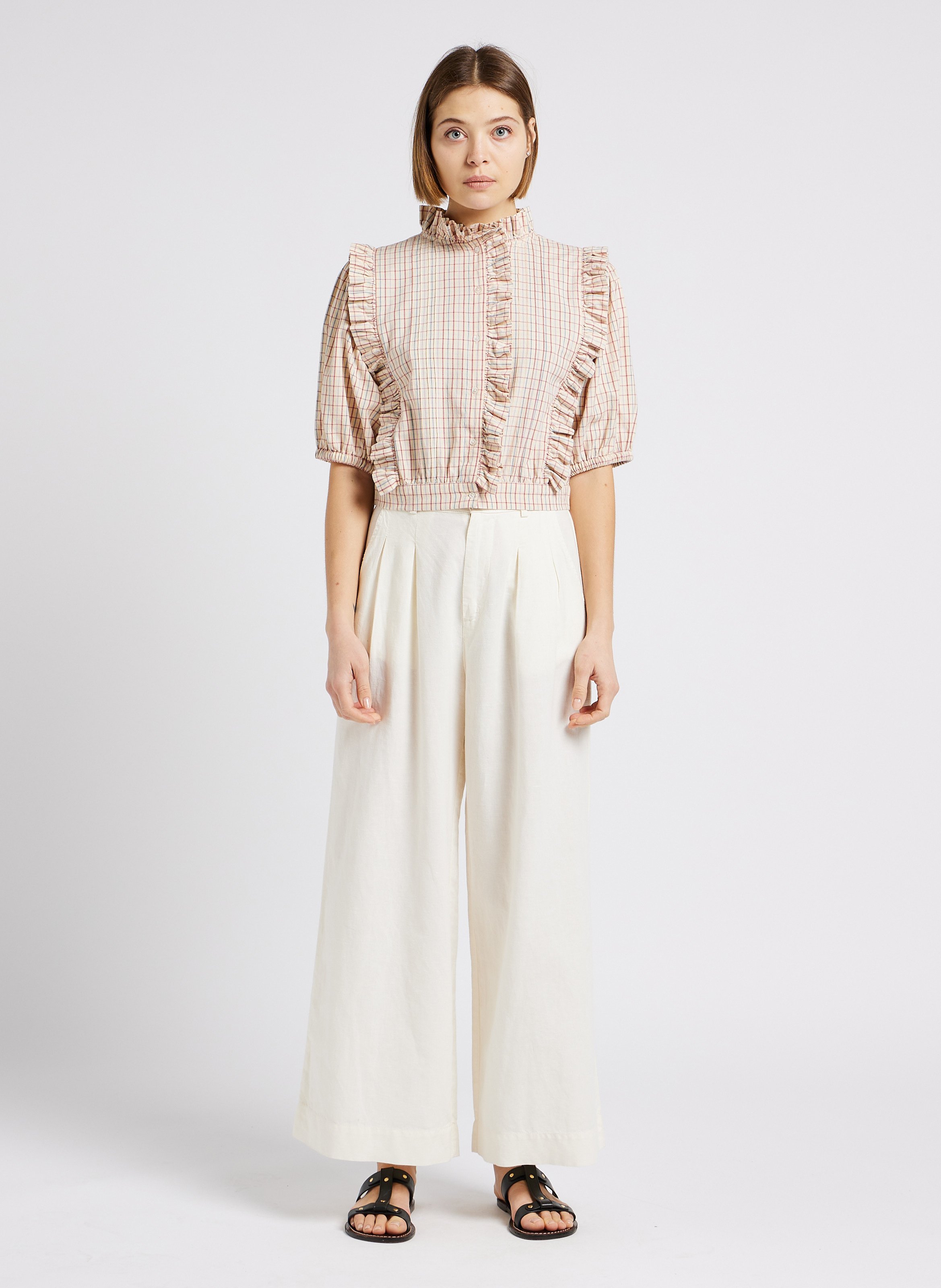 Straight printed cotton blouse with Victorian collar EMILE ET IDA Multicolored