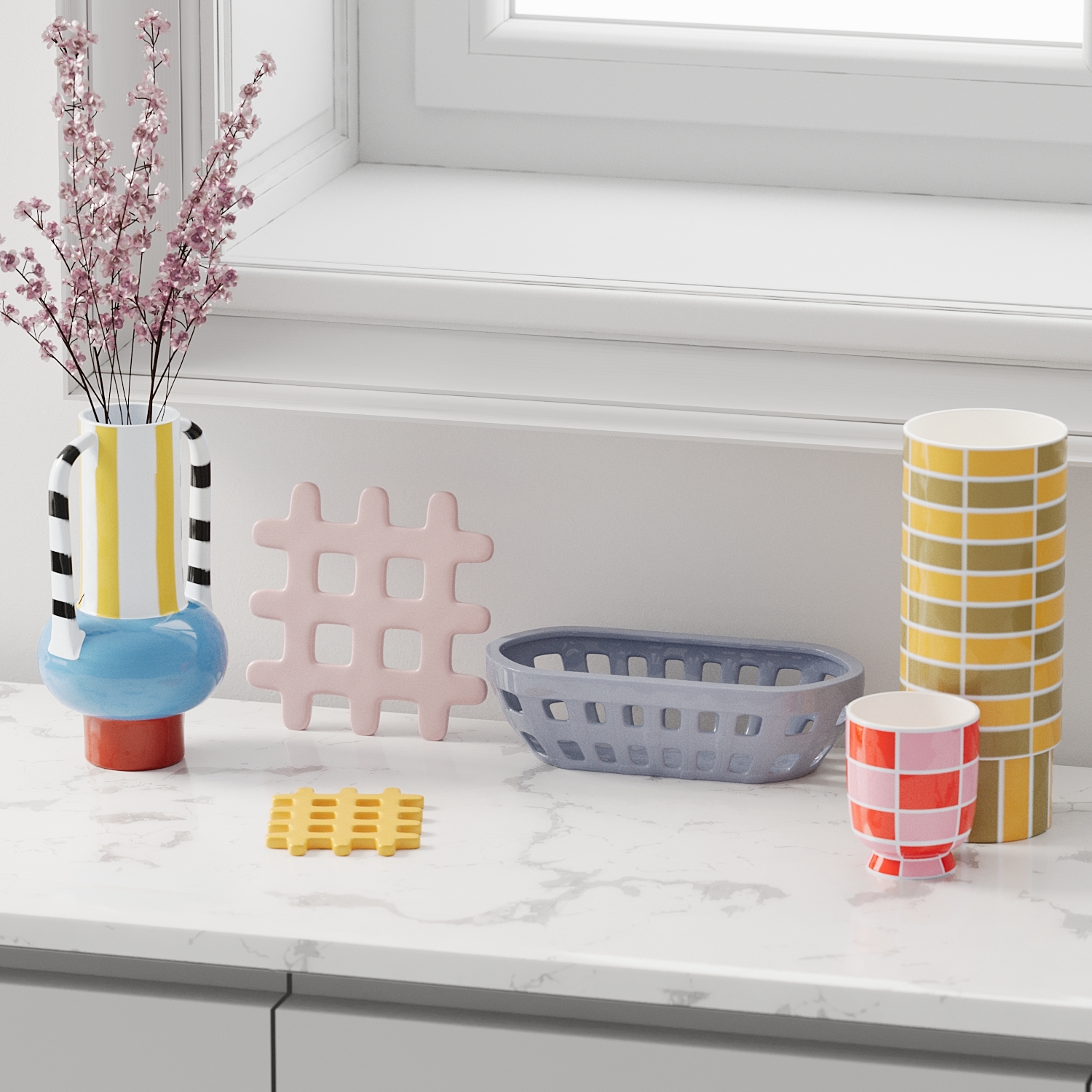 Set of 4 coasters, square woven ceramic POTIRON PARIS Pink