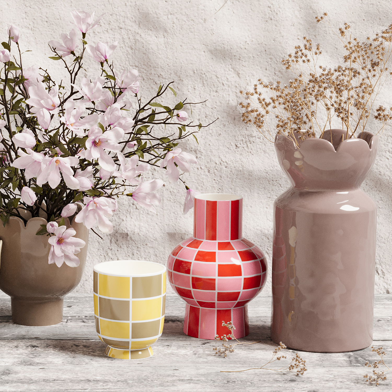 Ceramic vase with checkerboard pattern POTIRON PARIS Red