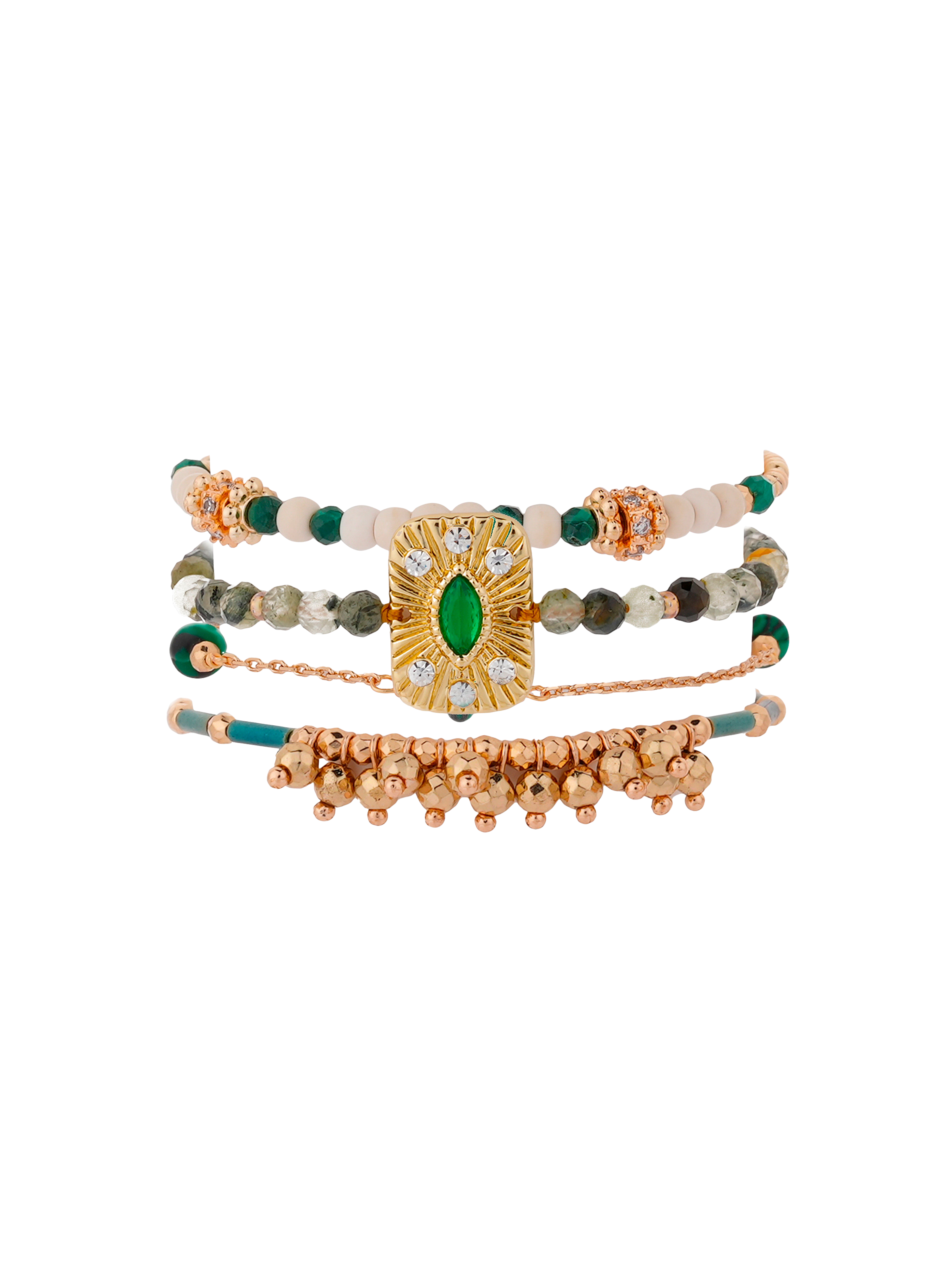 Multistrand bracelet with magnetic clasp and beads HIPANEMA Green