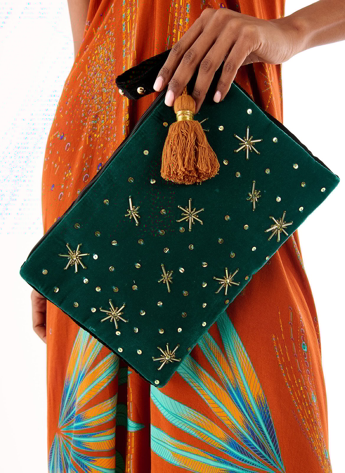 Geborduurde fluwelen clutch WILD Zwart