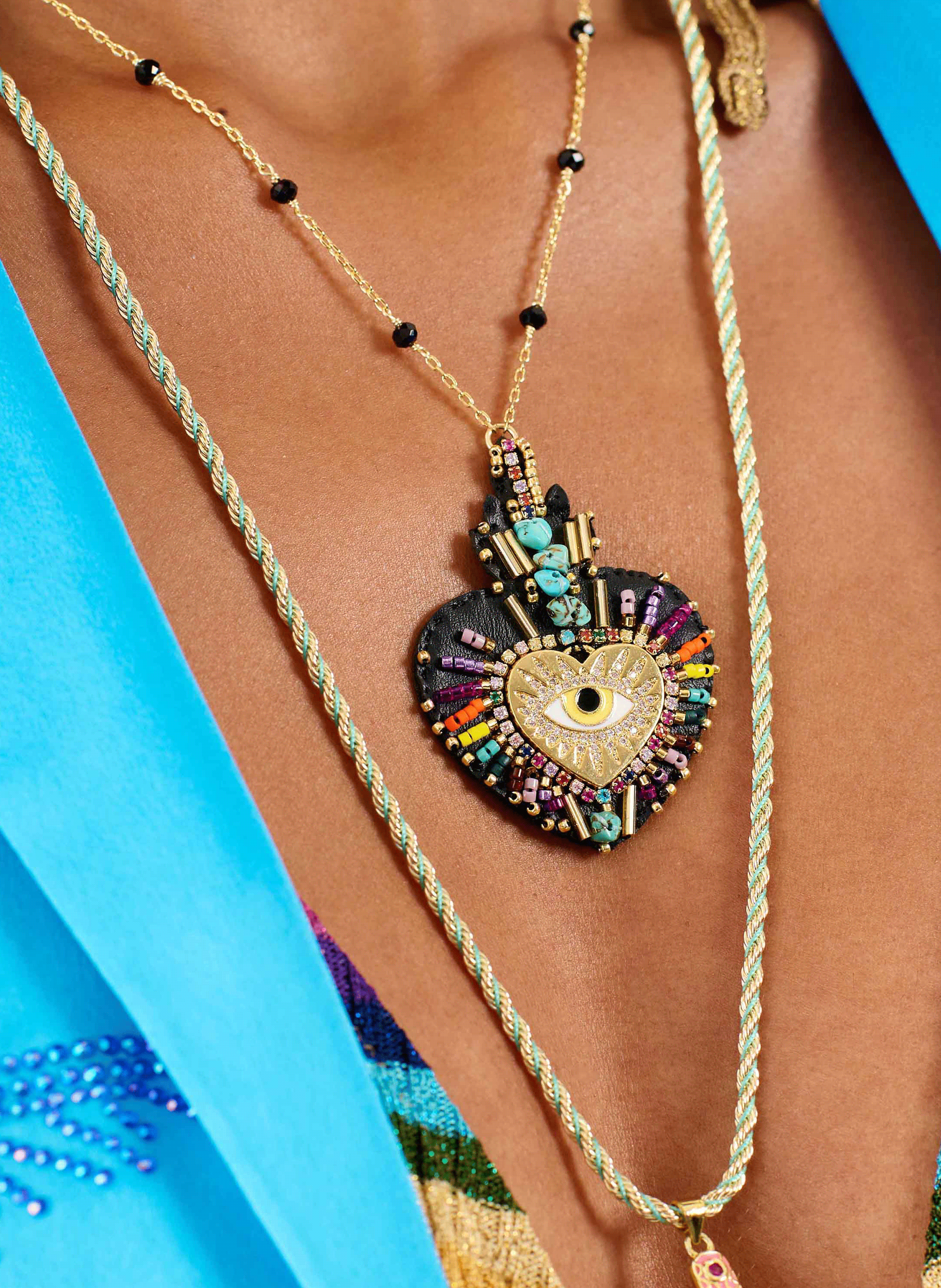 Necklace with central charm and pearls HIPANEMA Black