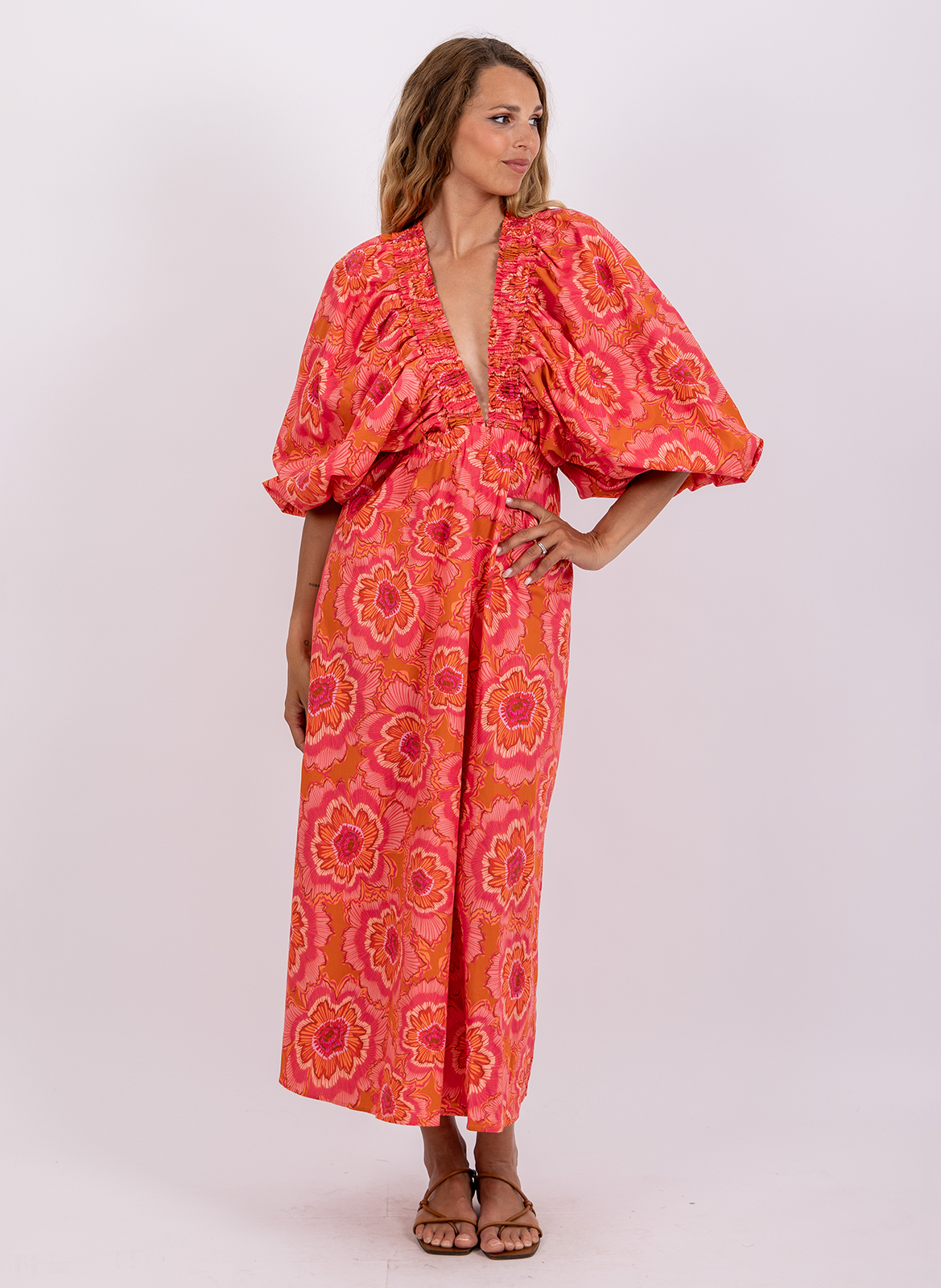 Robe droite col V en coton SUNDRESS Rose