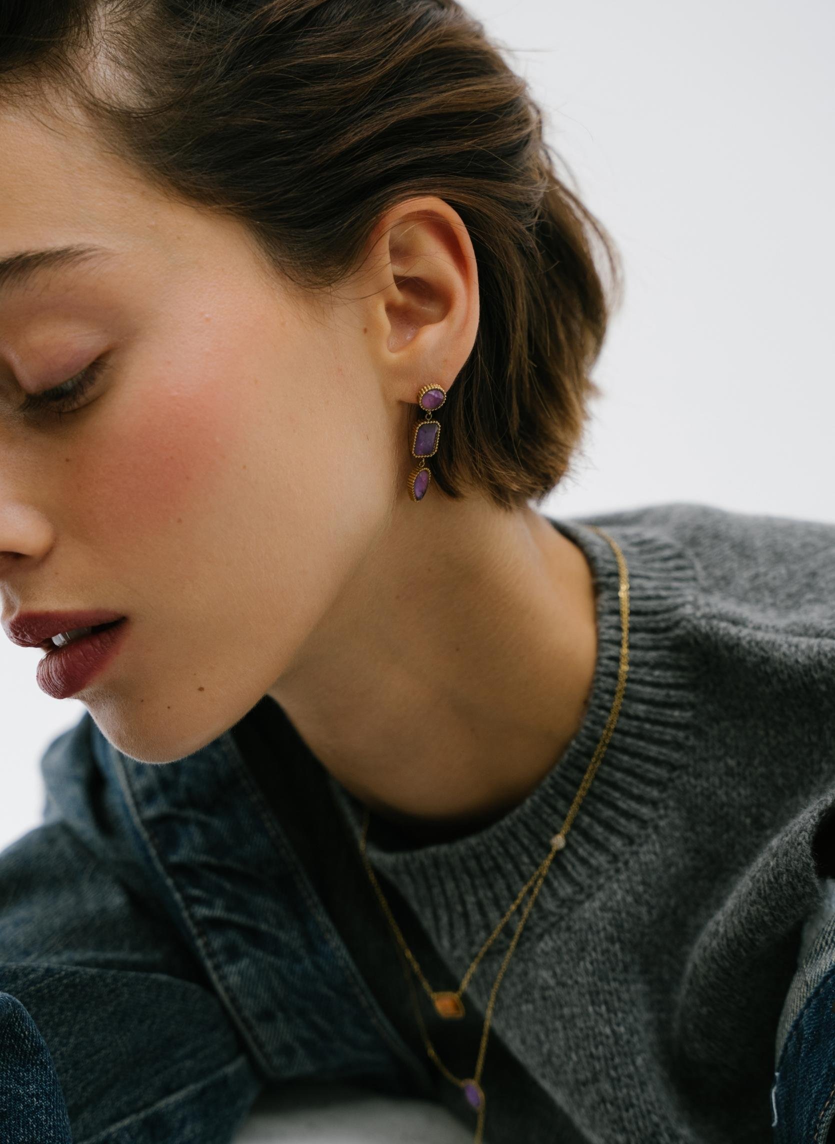 PERSEPHONE - Stainless steel earrings for pierced ears AEC Paris Purple