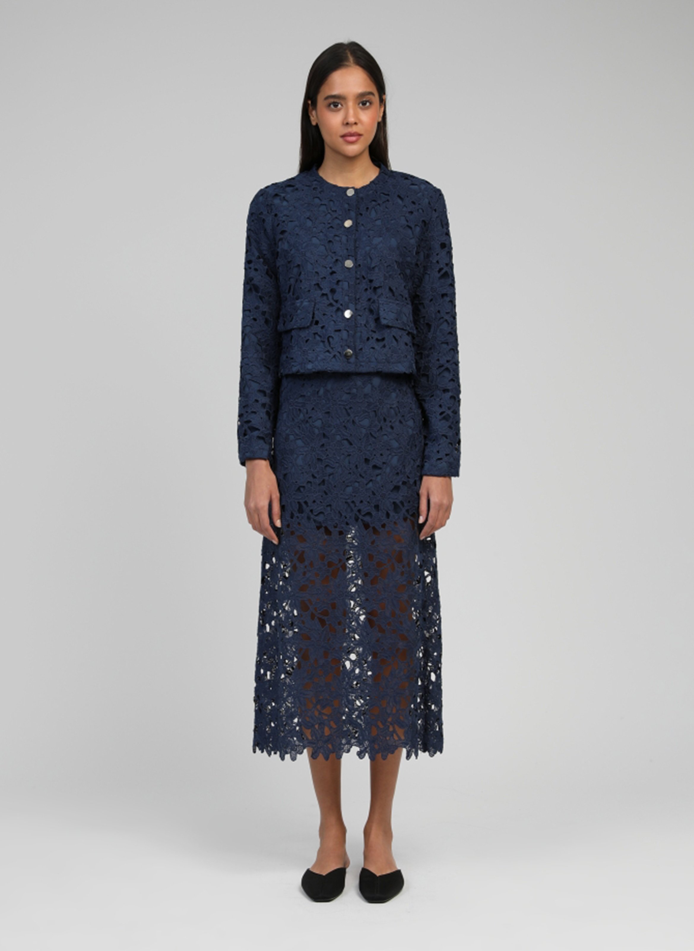 High-waisted lace maxi skirt AN'GE Blue