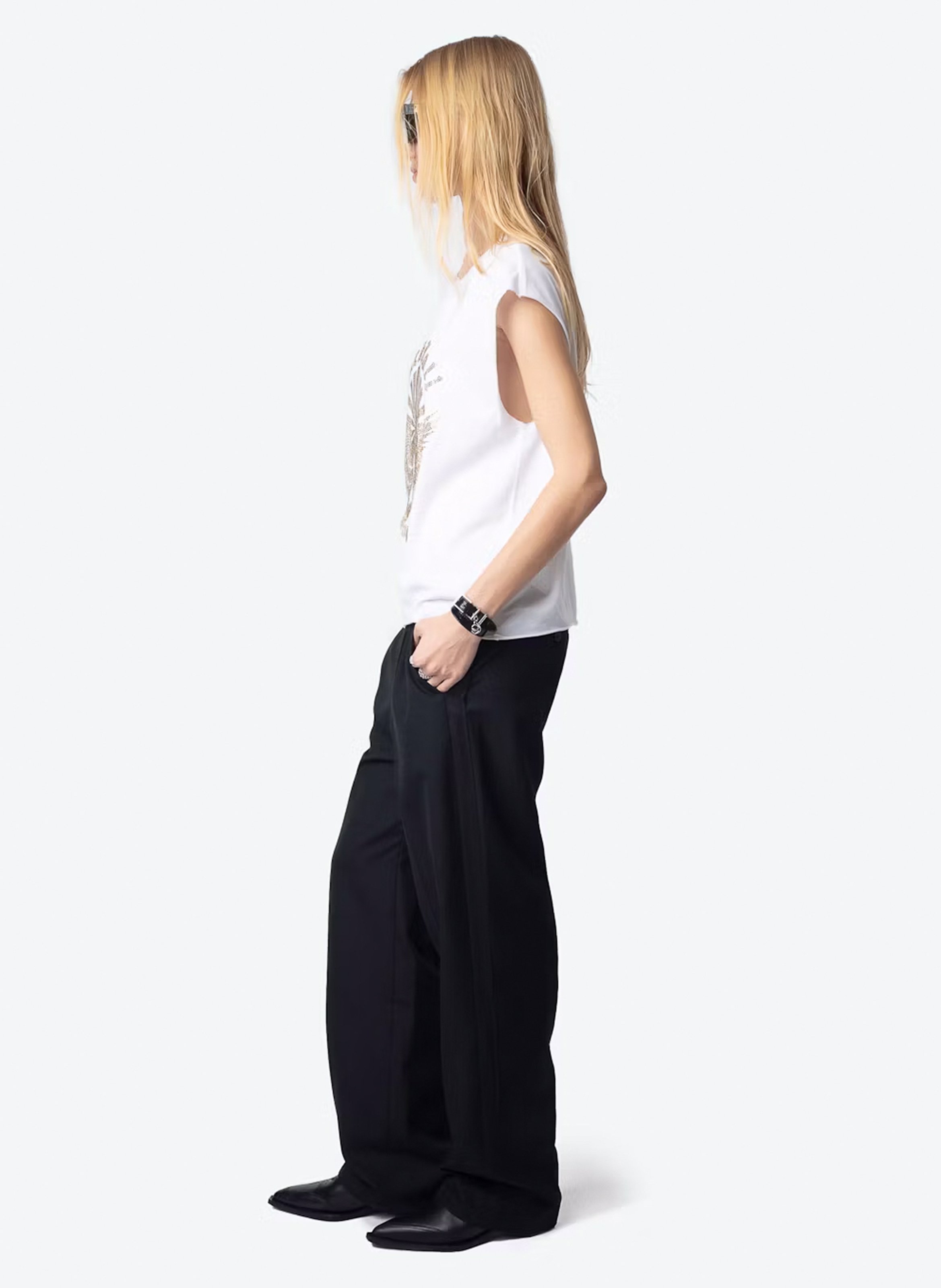 Tee-shirt sans manches avec strass devant ZADIG&VOLTAIRE Blanc