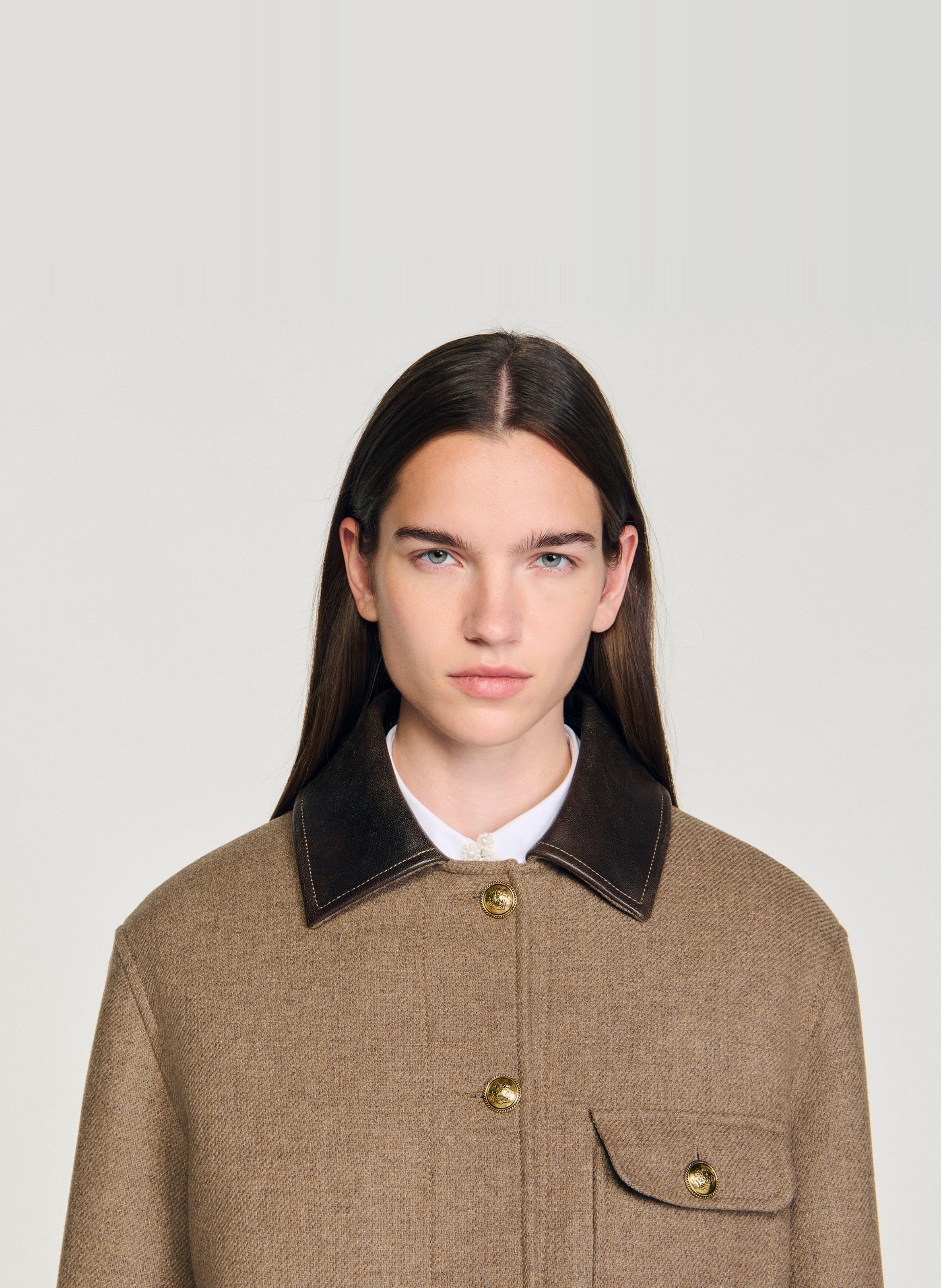 Jas met klassieke kraag - wolblend SANDRO Beige